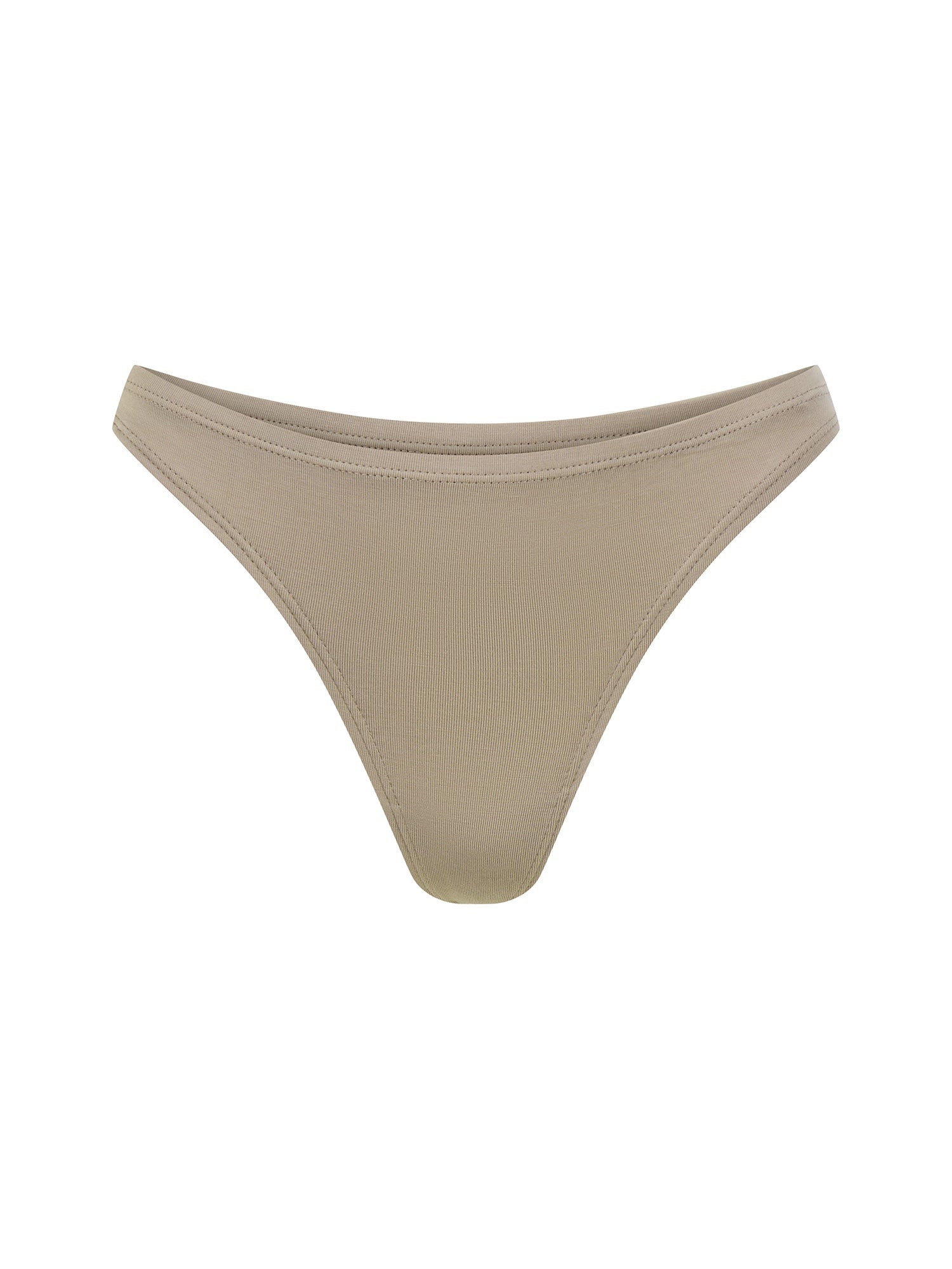 Bamboo caramel tan classic thong g-string underpants on a white background