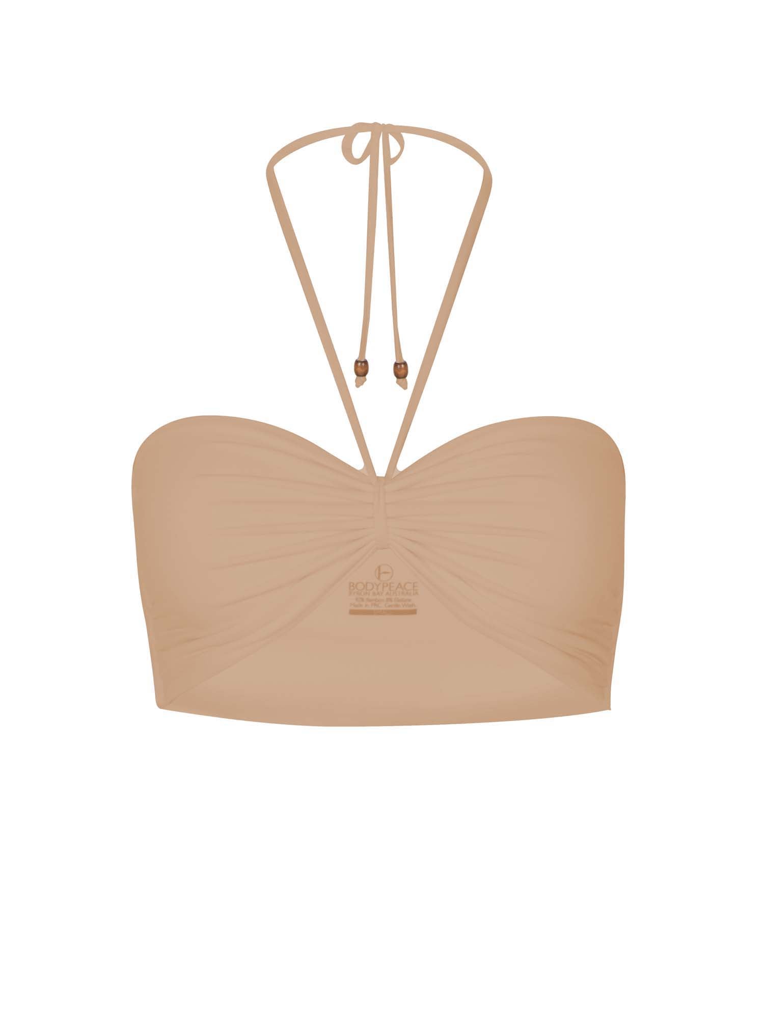 Caramel brown boob tube top, bandeau/strapless bra with side ruching support, women's bamboo clothing