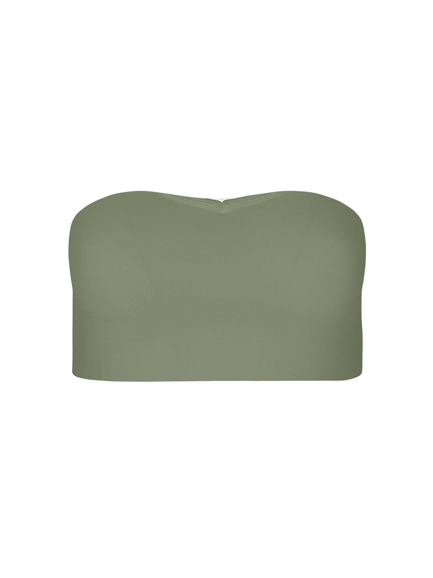 Eucalyptus green boob tube top, bandeau/strapless bra with side ruching support, women's bamboo clothing