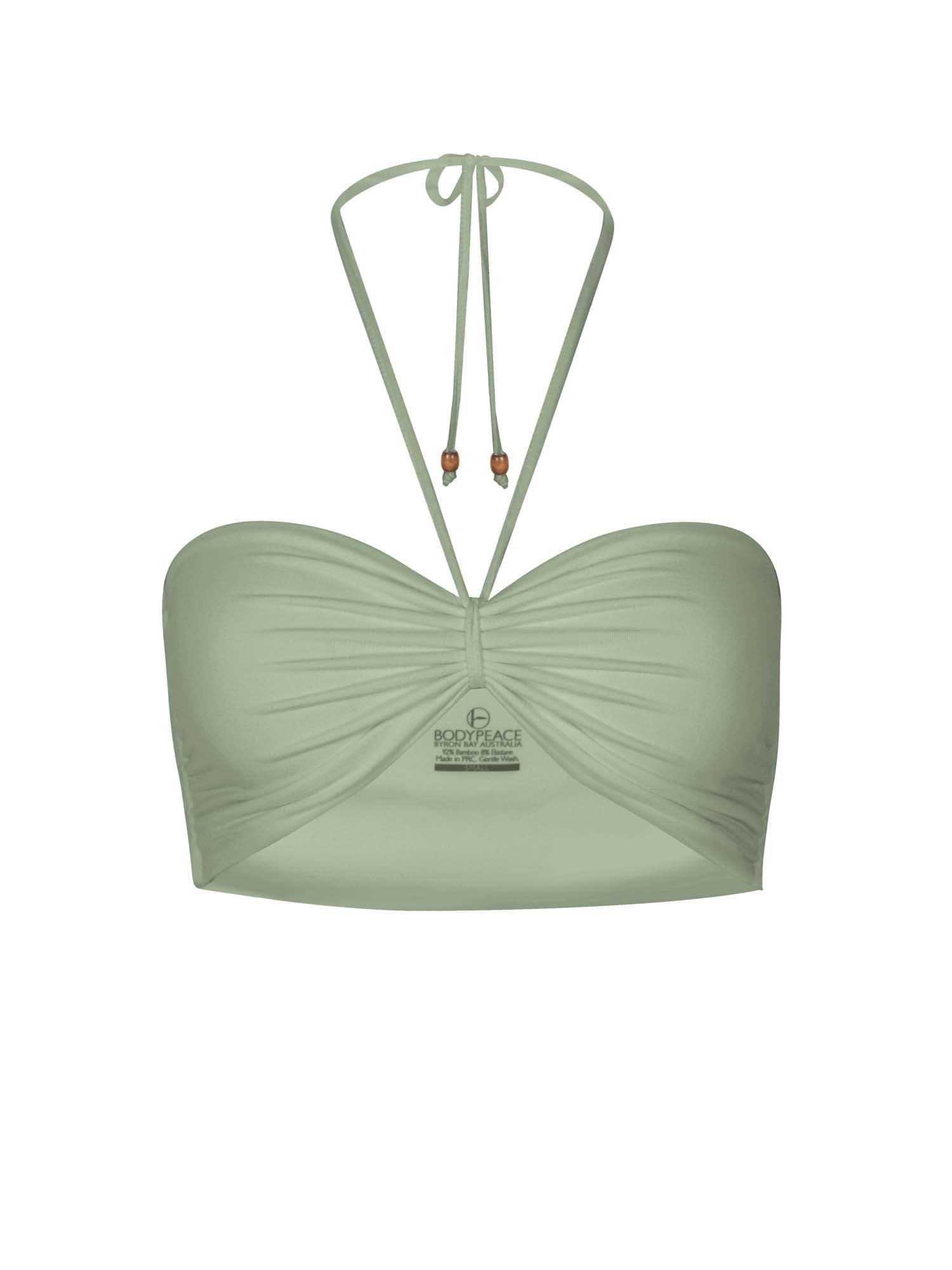 Eucalyptus green boob tube top, bandeau/strapless bra with side ruching support, women's bamboo clothing