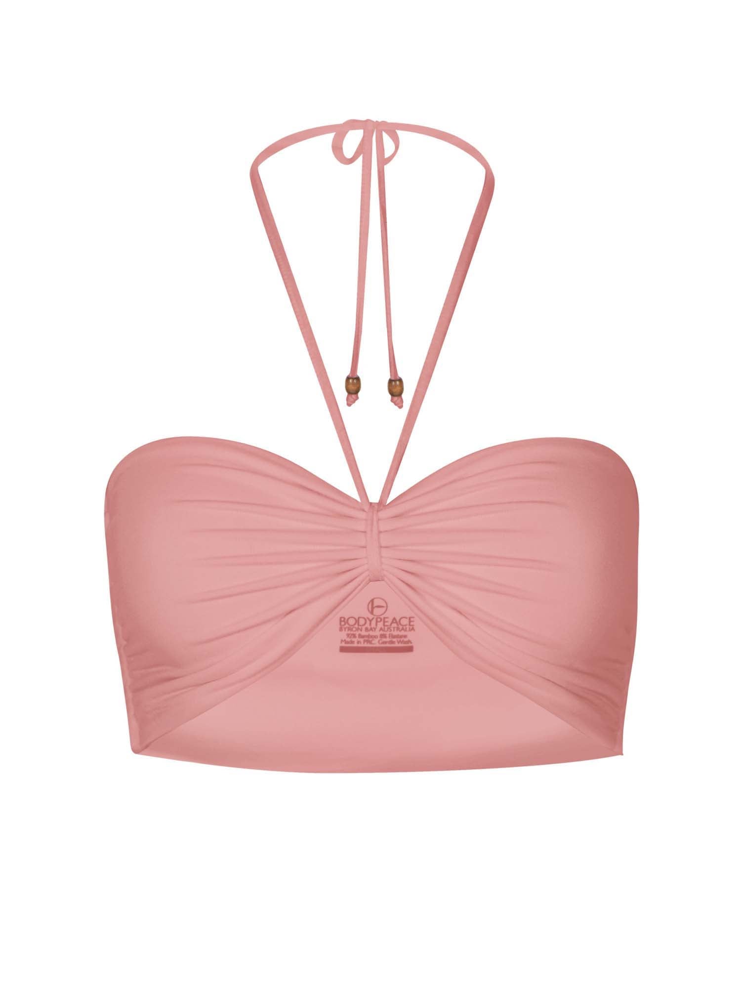 Pink clay boob tube top, bandeau/strapless bra with side ruching support, women's bamboo clothing