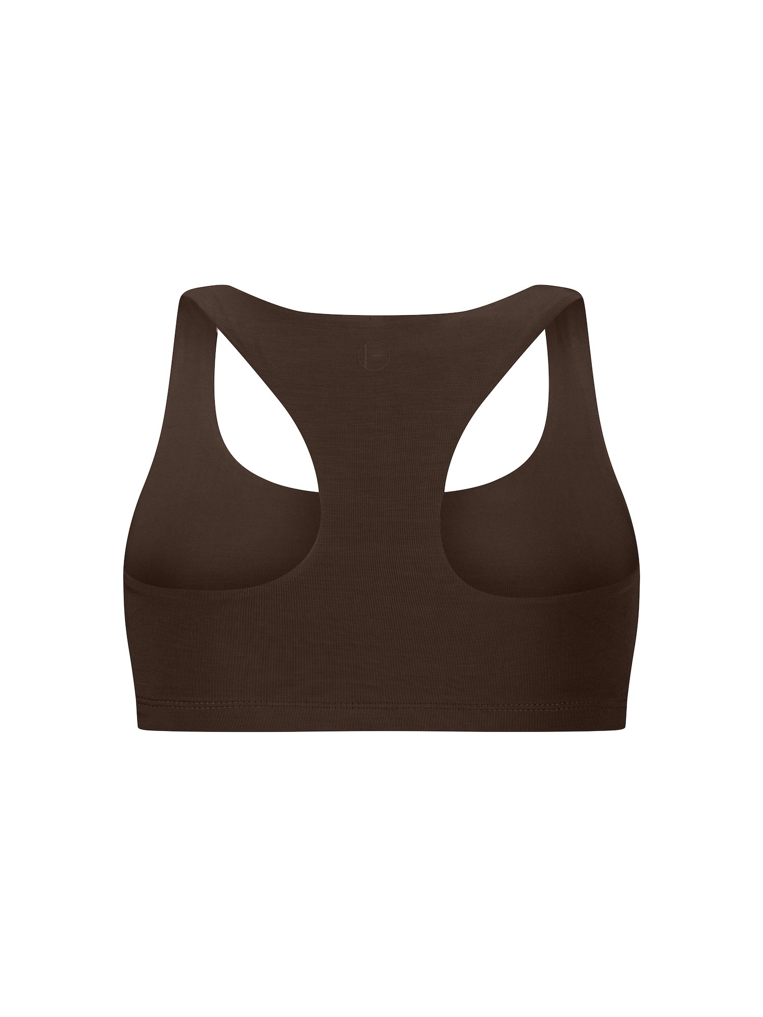 Cocoa brown bamboo racer back sports bra on a white background