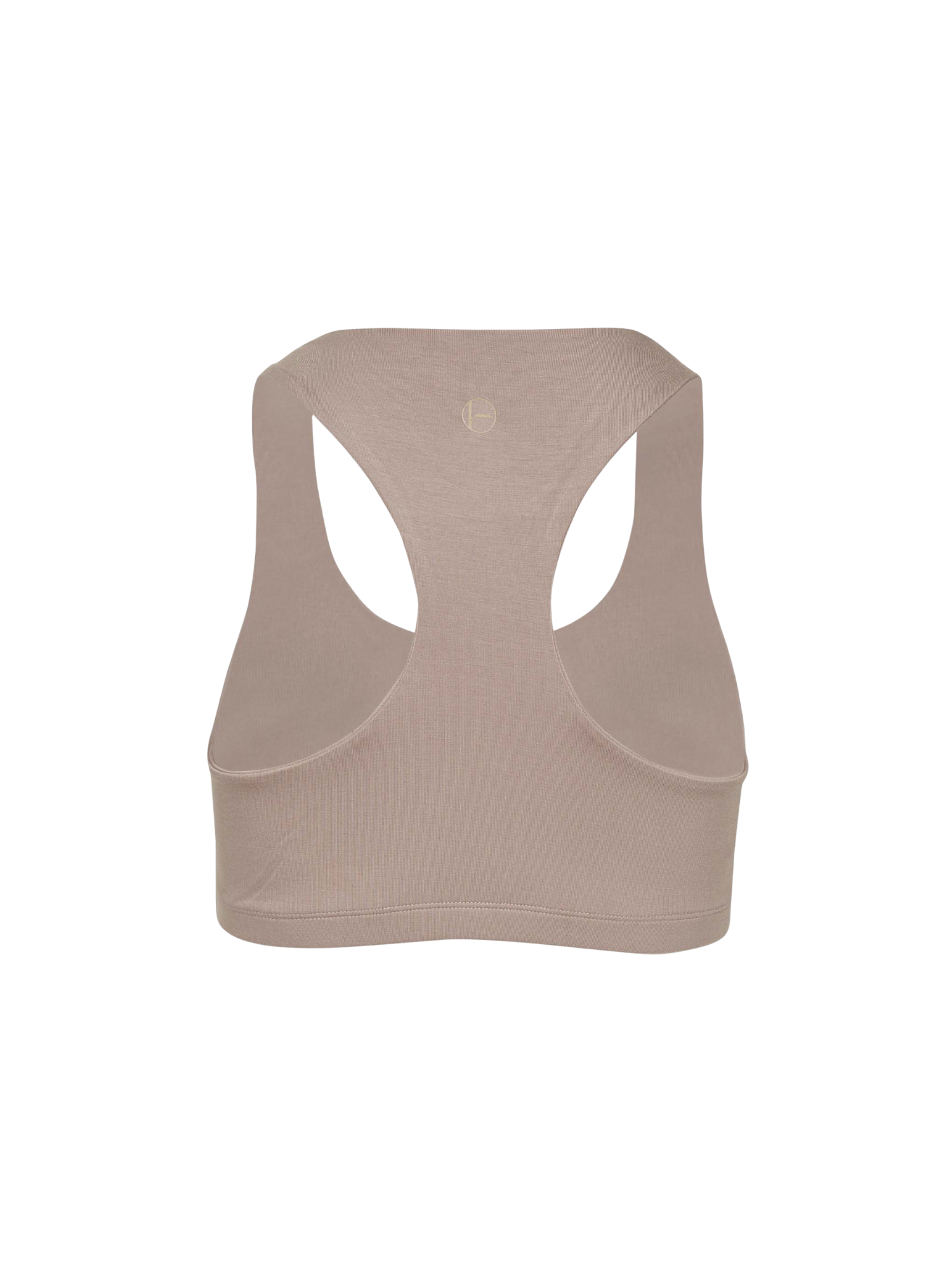 Bamboo beige caramel coloured racer back sports bra on a white background