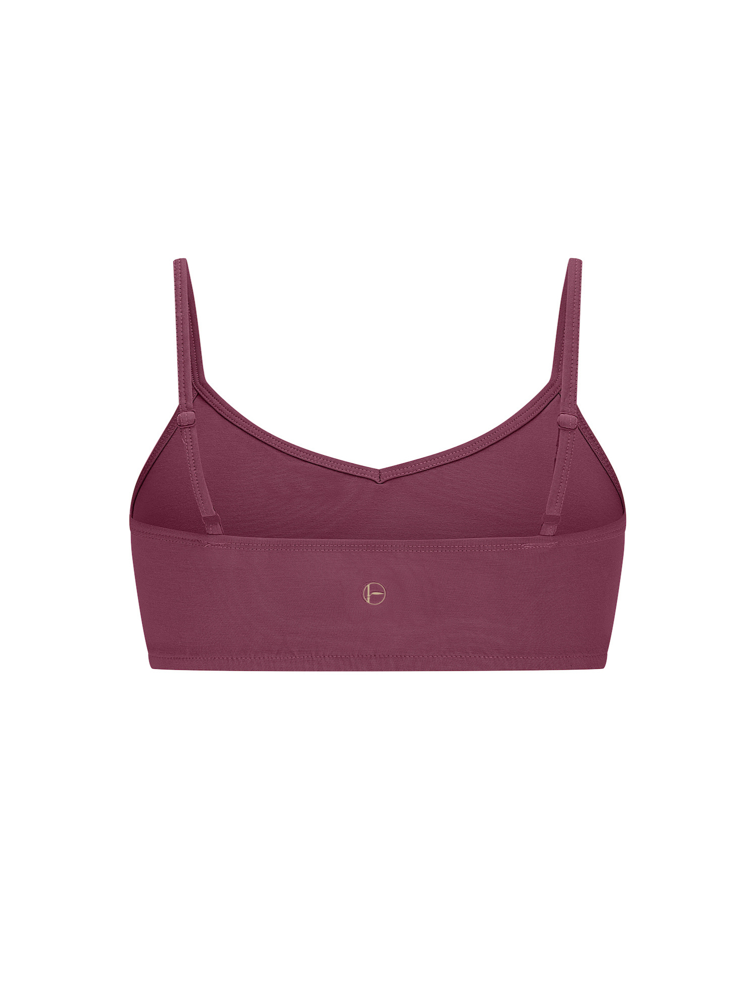 aubergine maroon wireless yoga bra, subtle v front, soft cup bralette with adjustable camisole straps, women's bamboo underwear