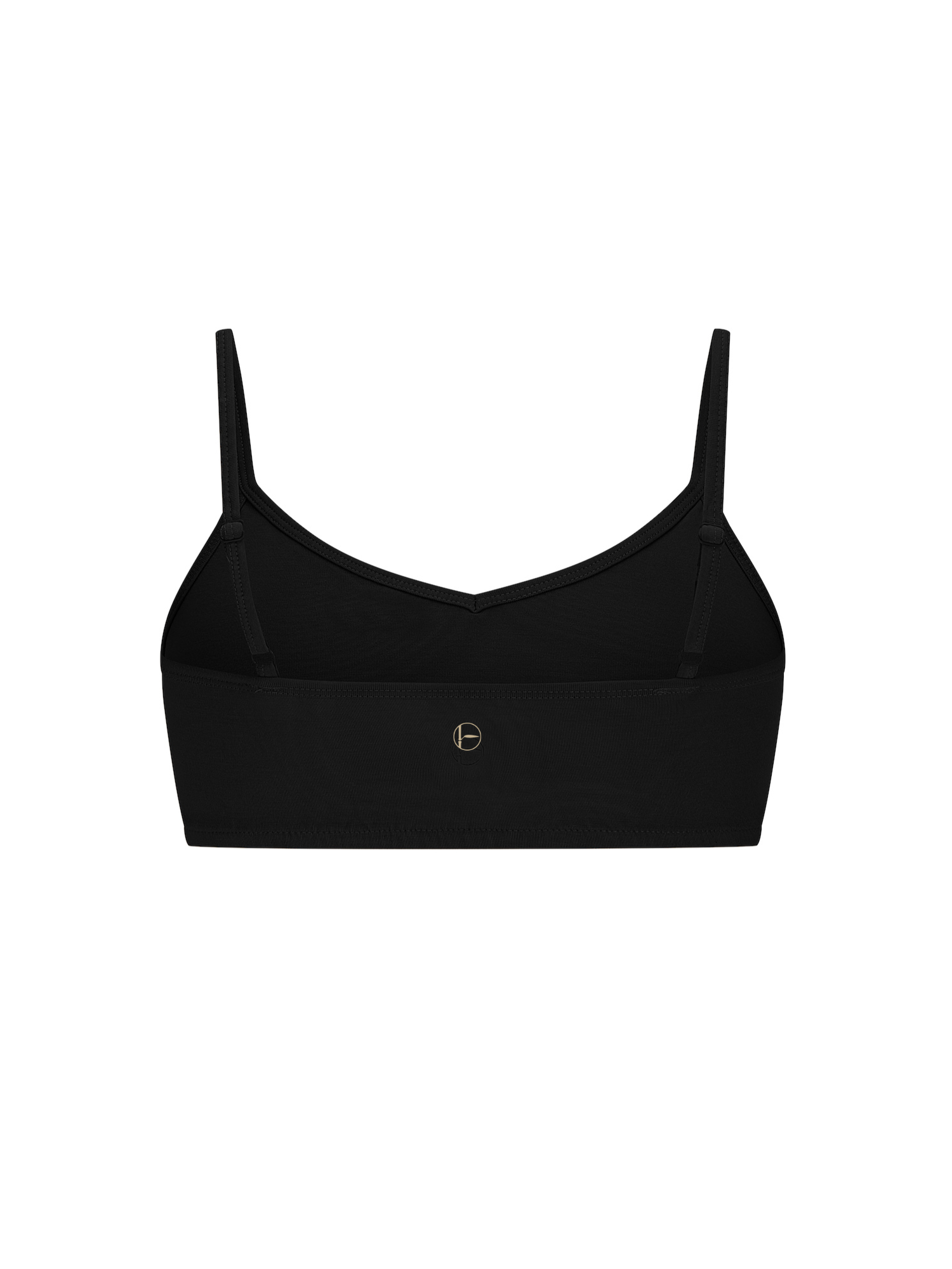 Black wireless yoga bra, subtle v front, soft cup bralette with adjustable camisole straps, women's bamboo underwear