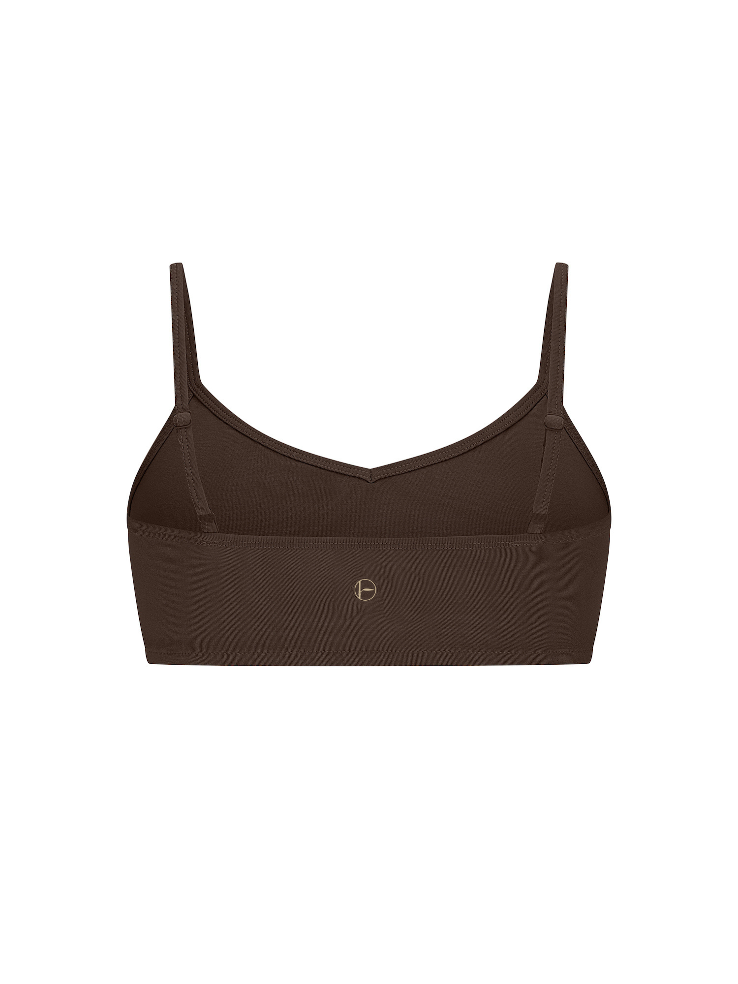 Cocoa brown wireless yoga bra, subtle v front, soft cup bralette with adjustable camisole straps, women's bamboo underwear