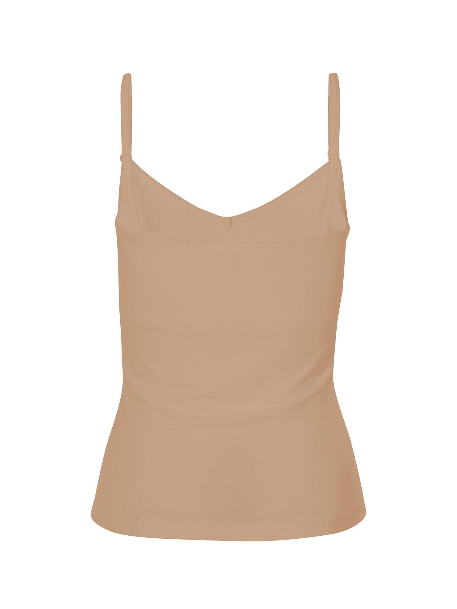 Caramel body singlet with in-built bralette, subtle v front and adjustable spaghetti straps, women's bamboo clothing