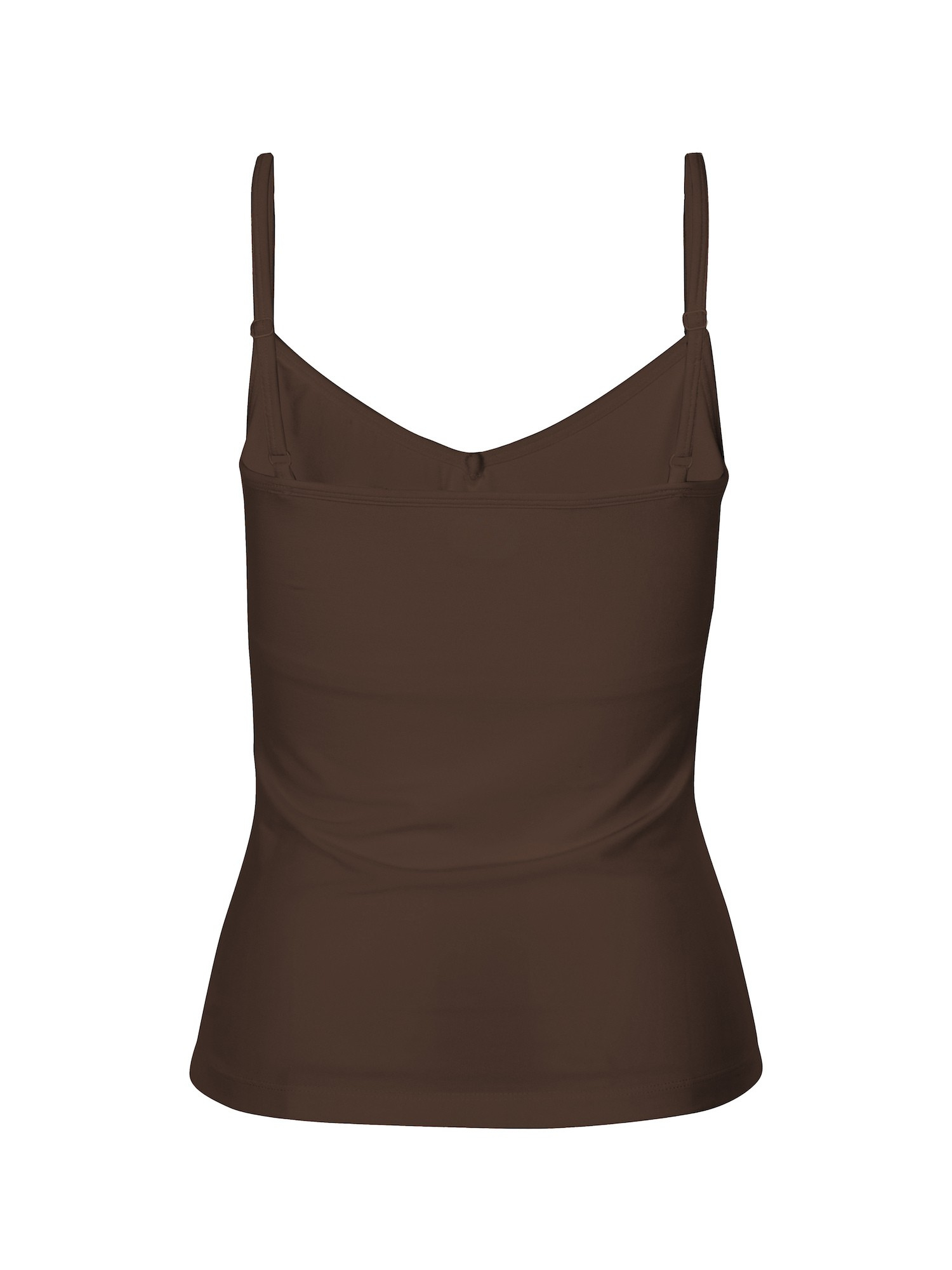 cocoa brown body singlet with in-built bralette, subtle v front and adjustable straps, women's bamboo clothing