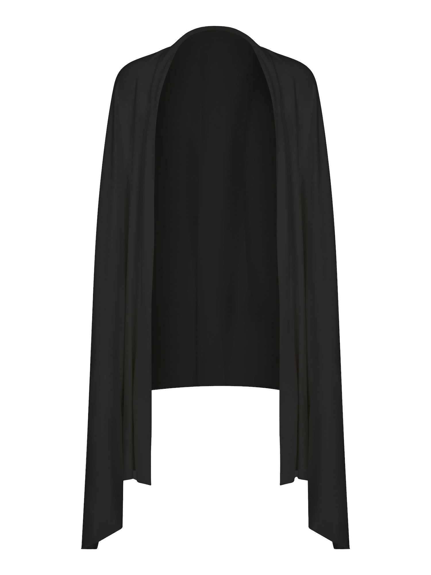 Model wearing black large scarf, convertible style worn as scarf, wrap and shawl, women's bamboo clothing accessories