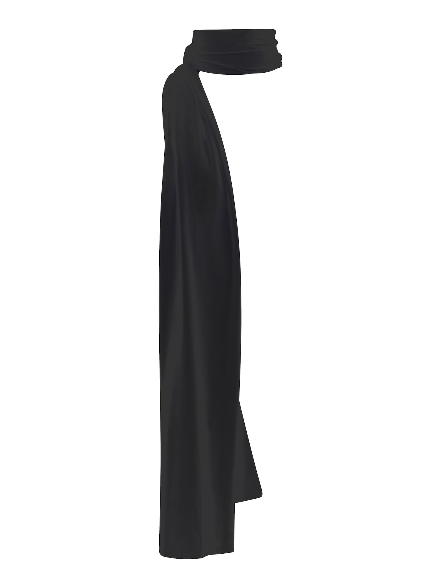 Model wearing black large scarf, convertible style worn as scarf, wrap and shawl, women's bamboo clothing accessories