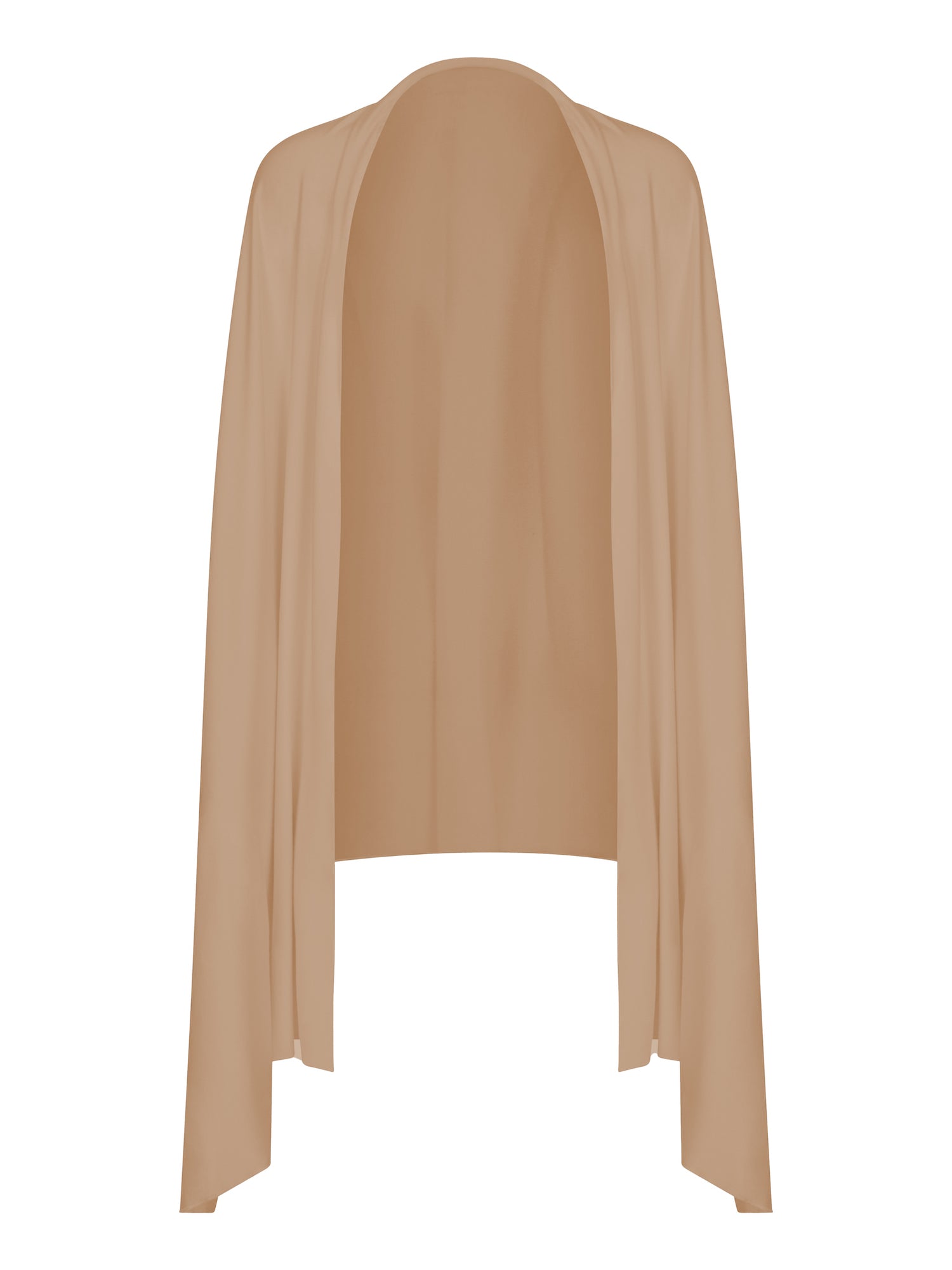 Model wearing caramel large scarf, convertible style worn as scarf, wrap and shawl, women's bamboo clothing accessories