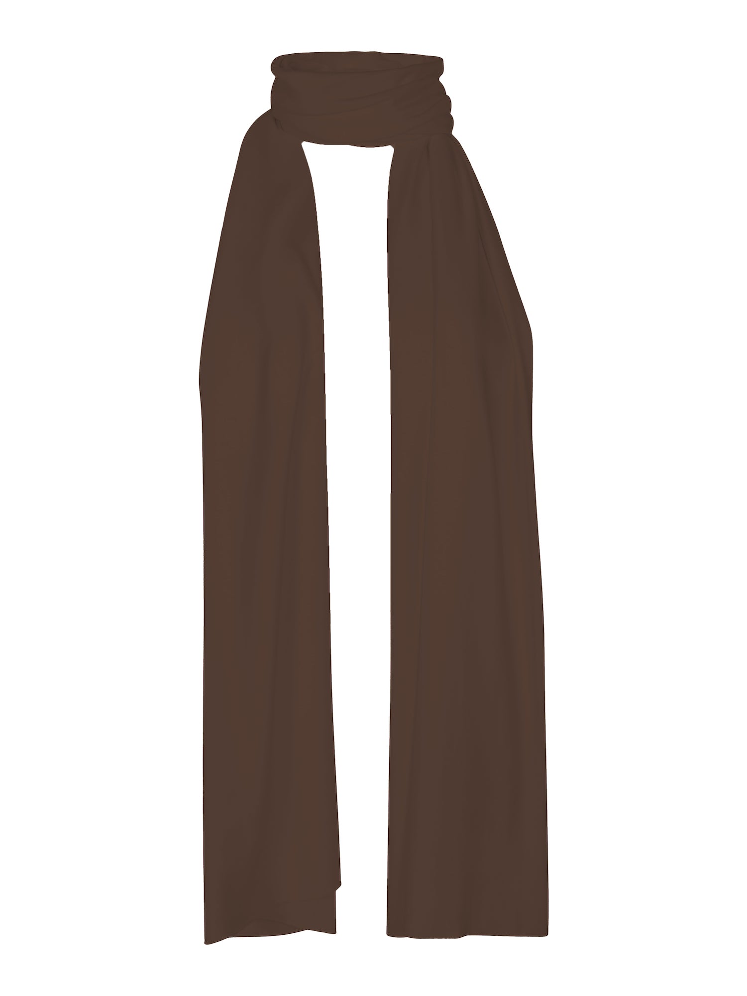 Model wearing cocoa large scarf, convertible style worn as scarf, wrap and shawl, women's bamboo clothing accessories