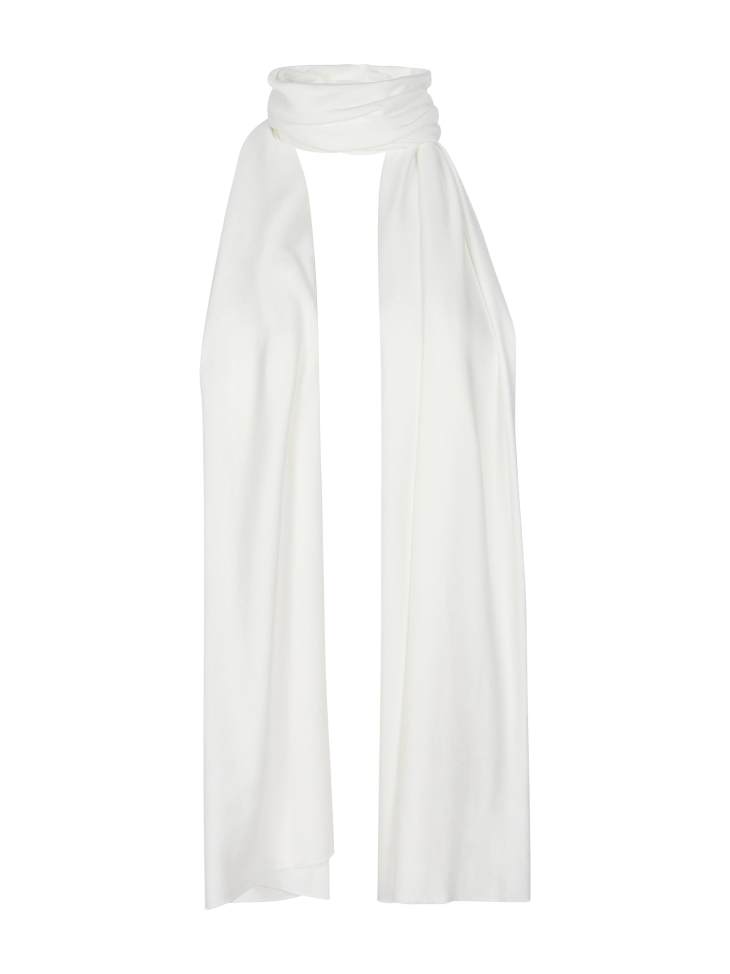 Model wearing cream large scarf, convertible style worn as scarf, wrap and shawl, women's bamboo clothing accessories