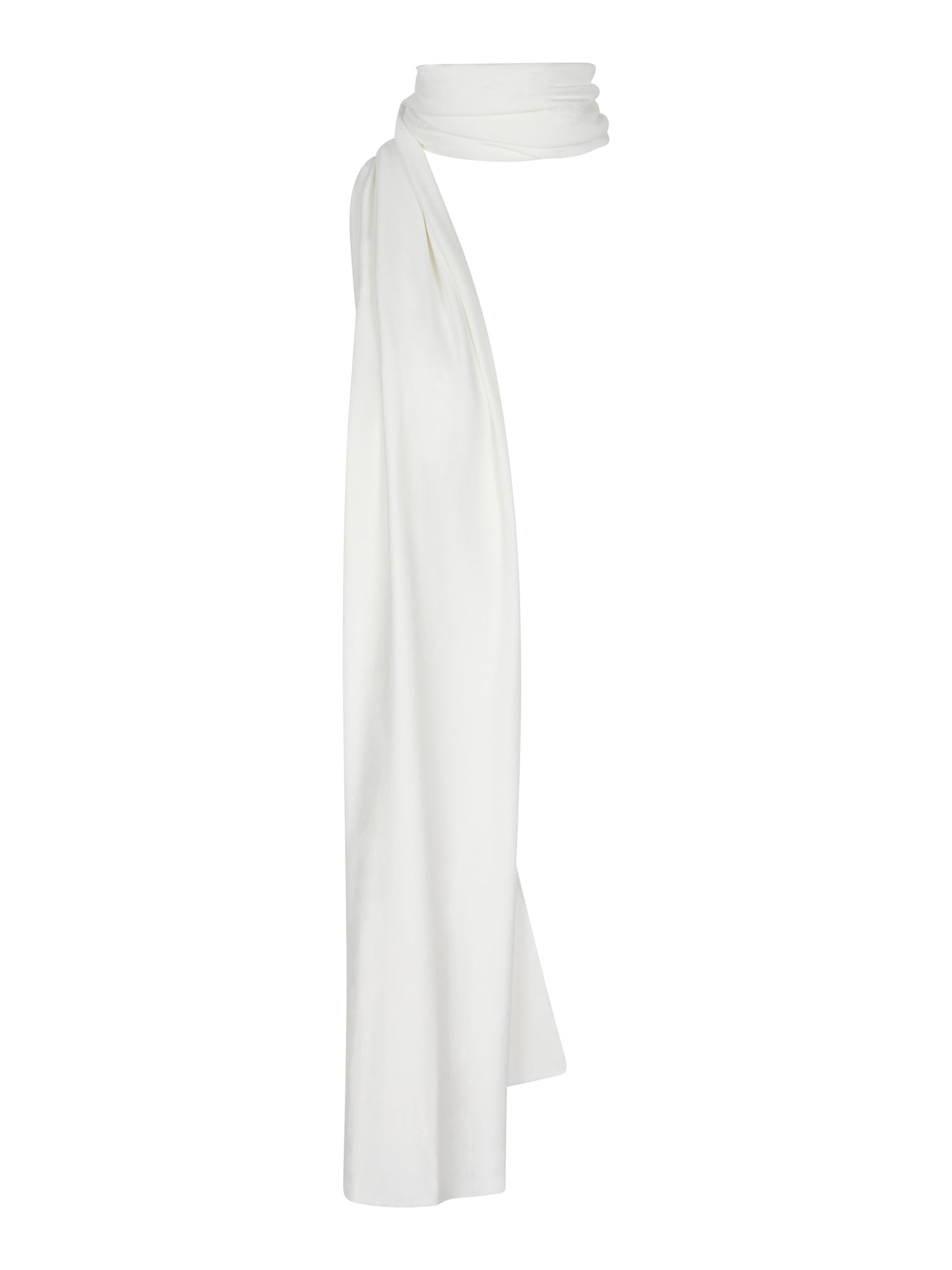 Model wearing cream large scarf, convertible style worn as scarf, wrap and shawl, women's bamboo clothing accessories
