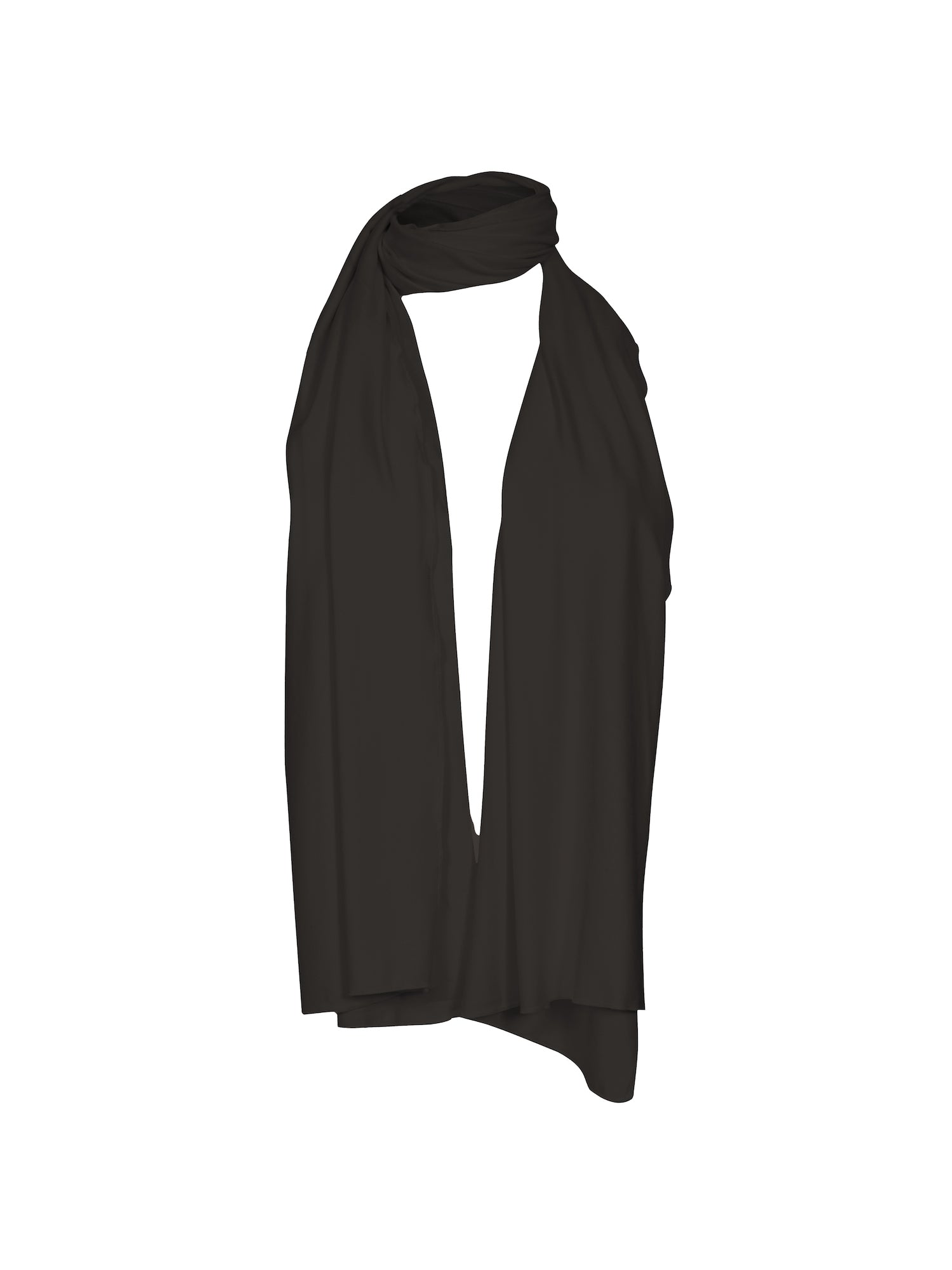 Model wearing black large scarf, convertible style worn as scarf, wrap and shawl, women's bamboo clothing accessories
