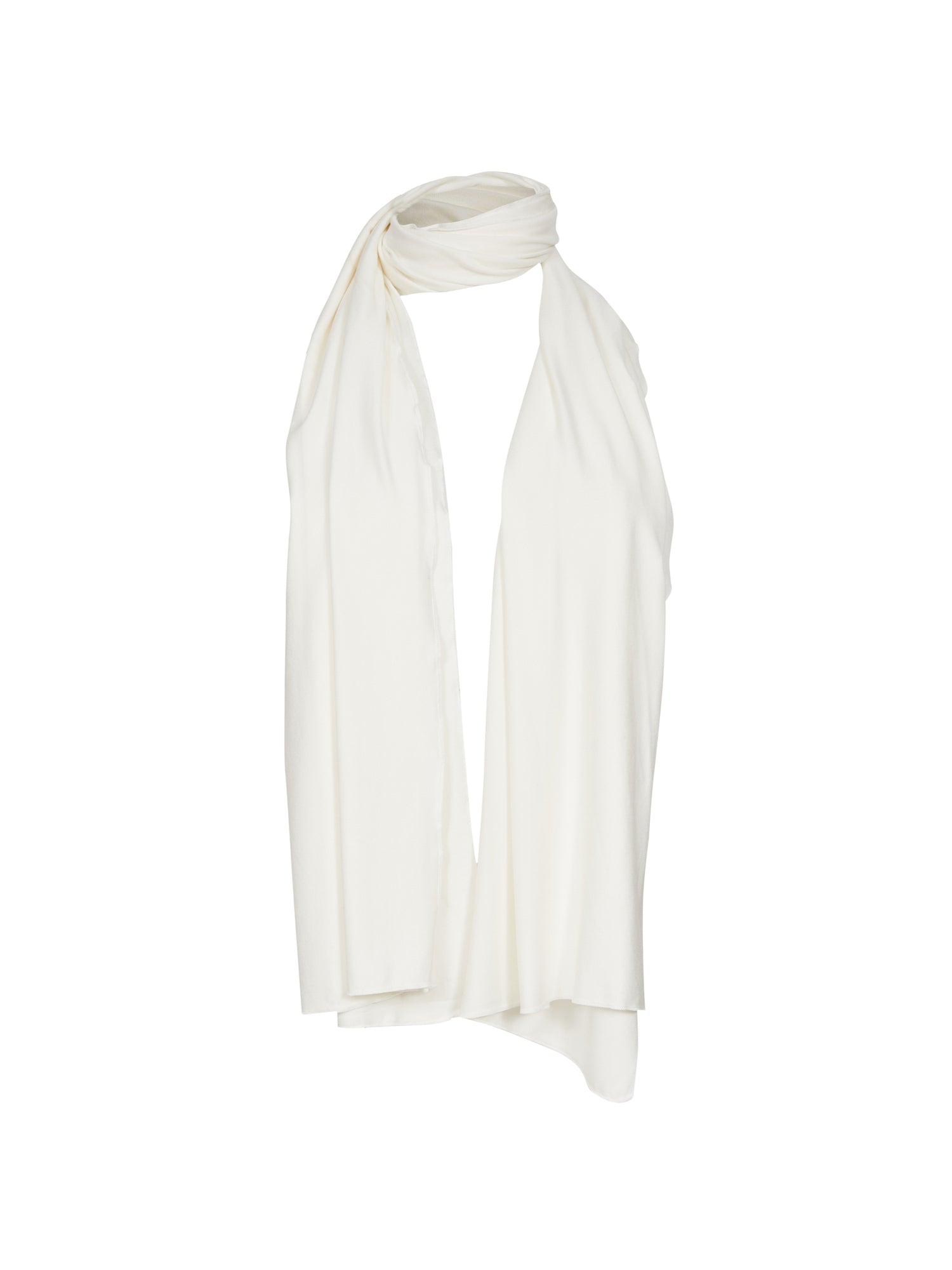 Model wearing cream scarf or shawl, women's bamboo clothing accessories