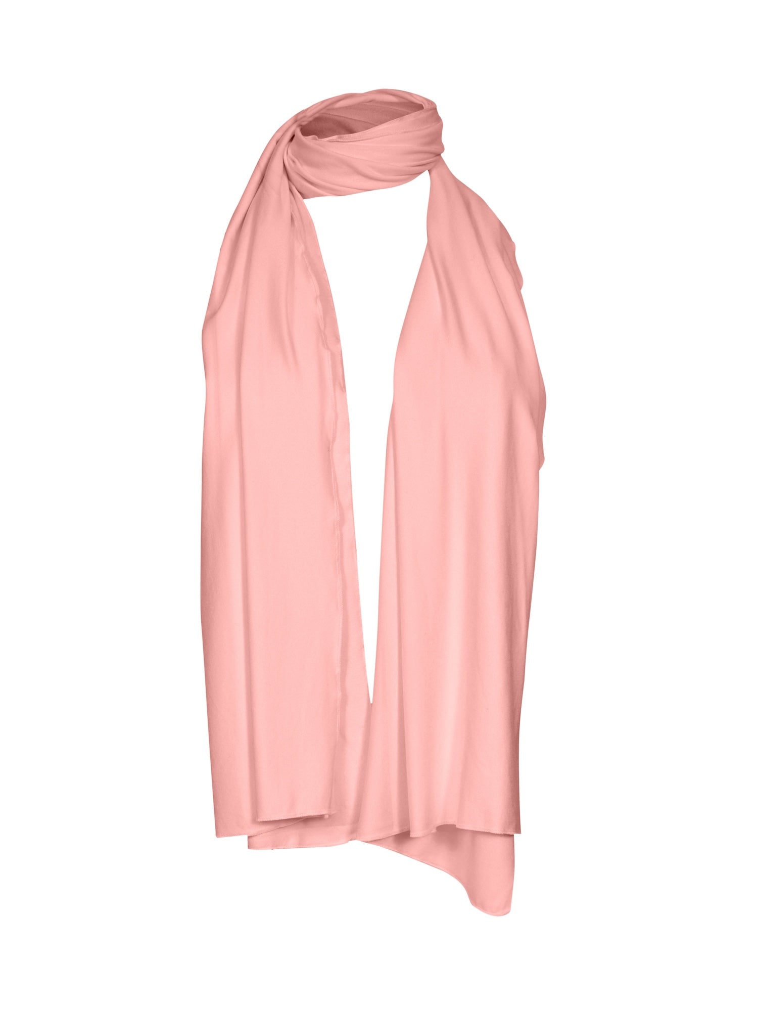 Model wearing dusty pink scarf or shawl, women's bamboo clothing accessories