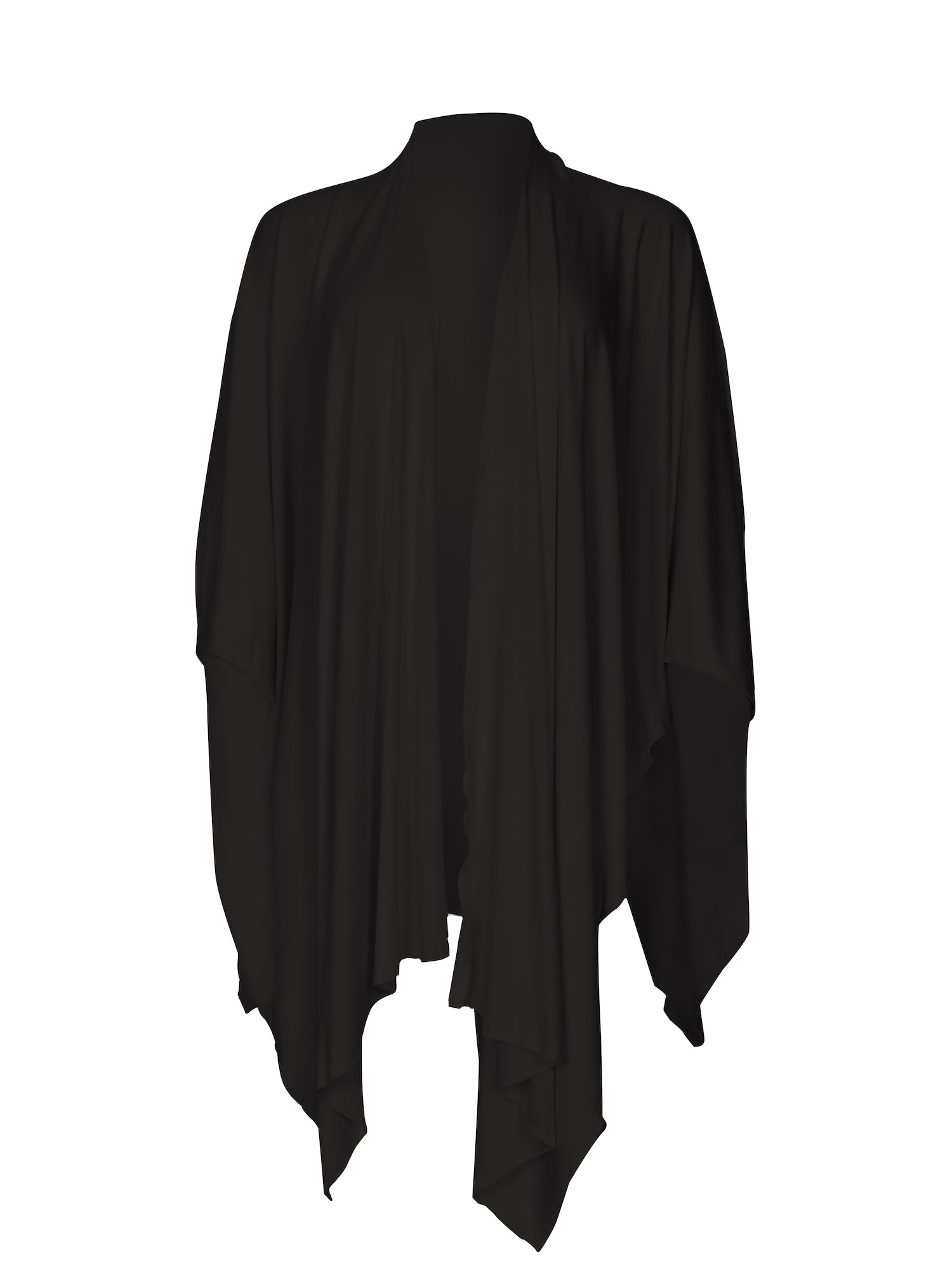 Model wearing black large shawl, nourishing wrap, women's bamboo clothing