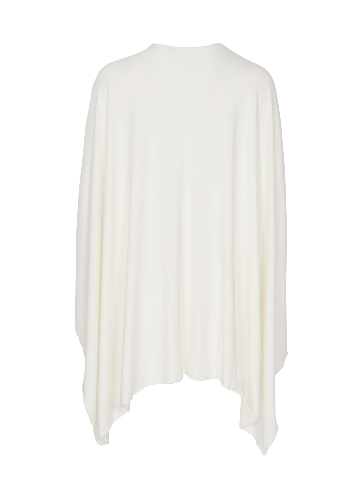 Model wearing cream large nourishing wrap, women's bamboo clothing