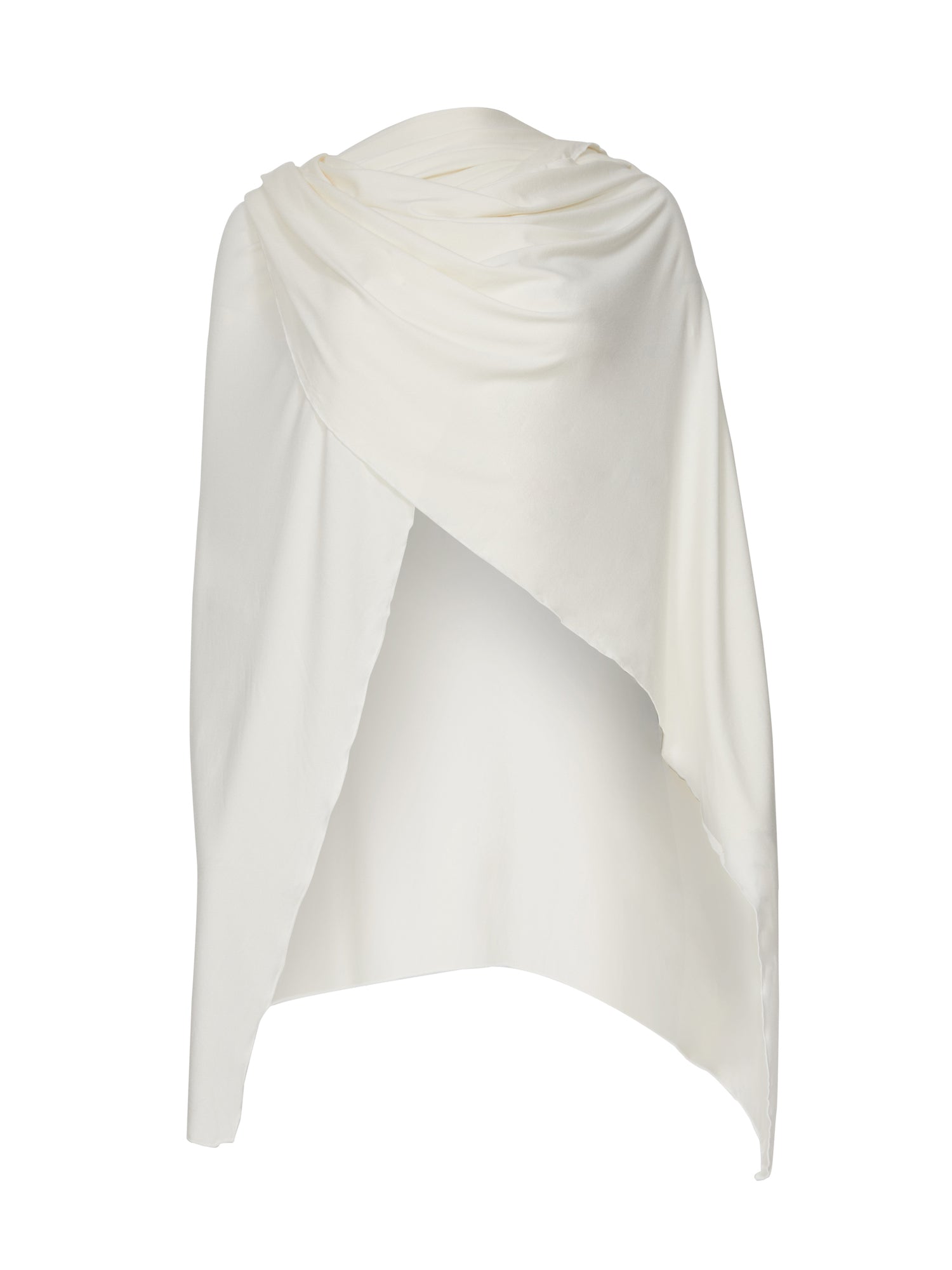 Model wearing cream large nourishing wrap, women's bamboo clothing