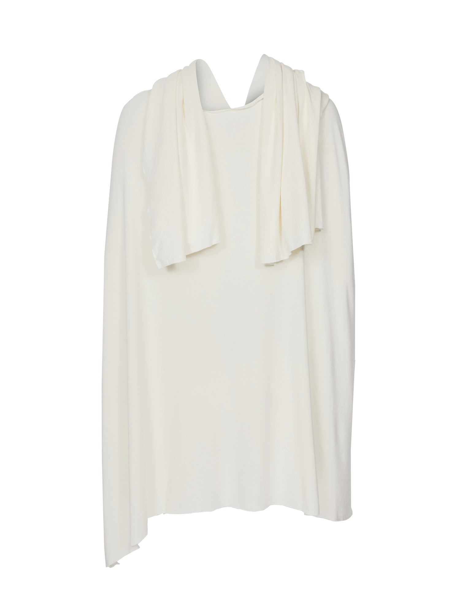Model wearing cream large nourishing wrap, women's bamboo clothing