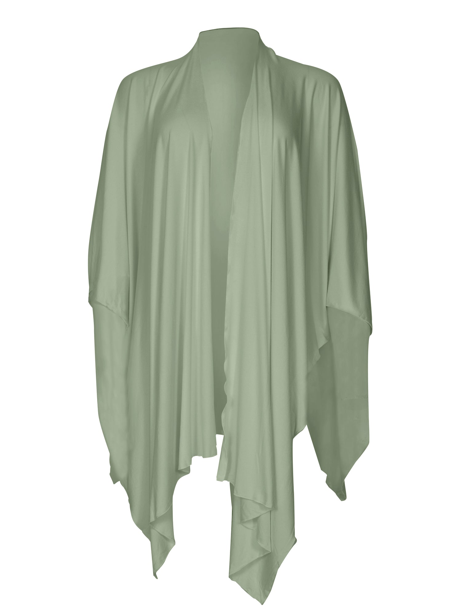 Model wearing eucalyptus green large nourishing wrap, women's bamboo clothing