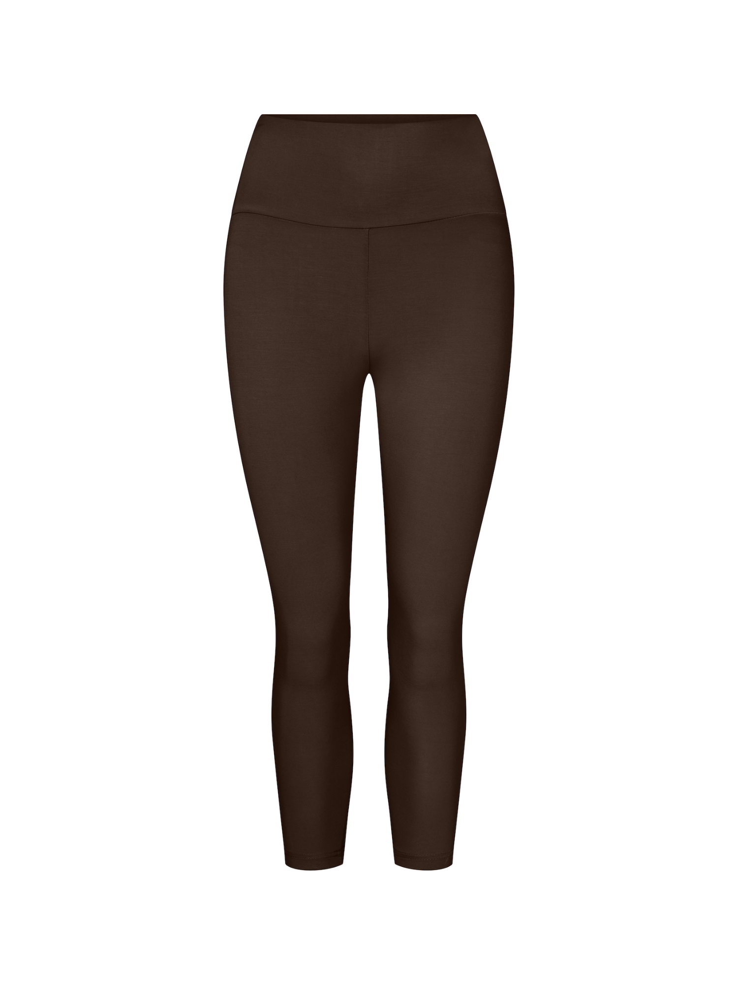Cocoa brown leggings, 3/4 mid calf length, double layered high waistband, women's bamboo clothing