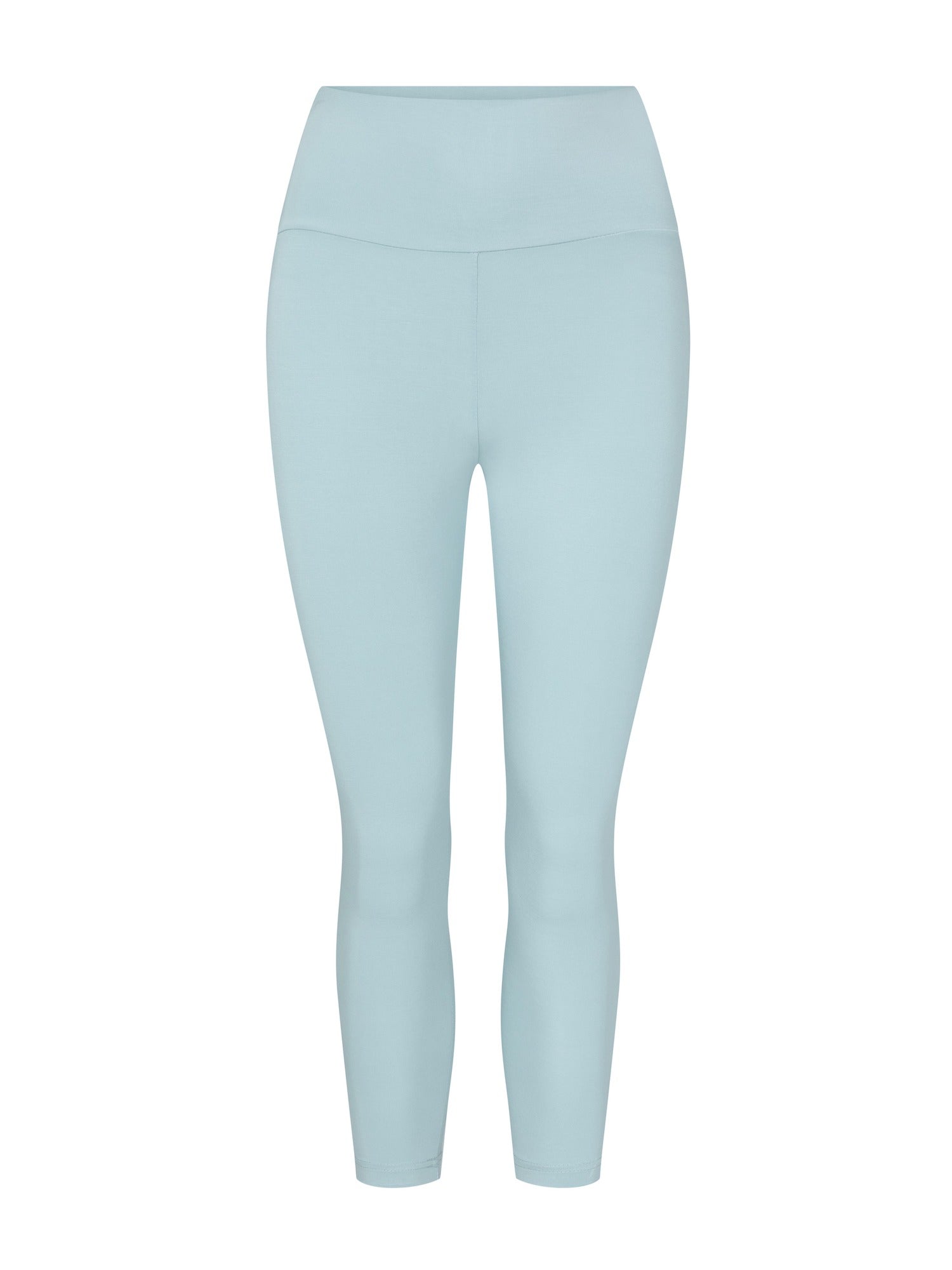 Light topaz blue bamboo mid length leggings on a white background, womens bamboo clothing
