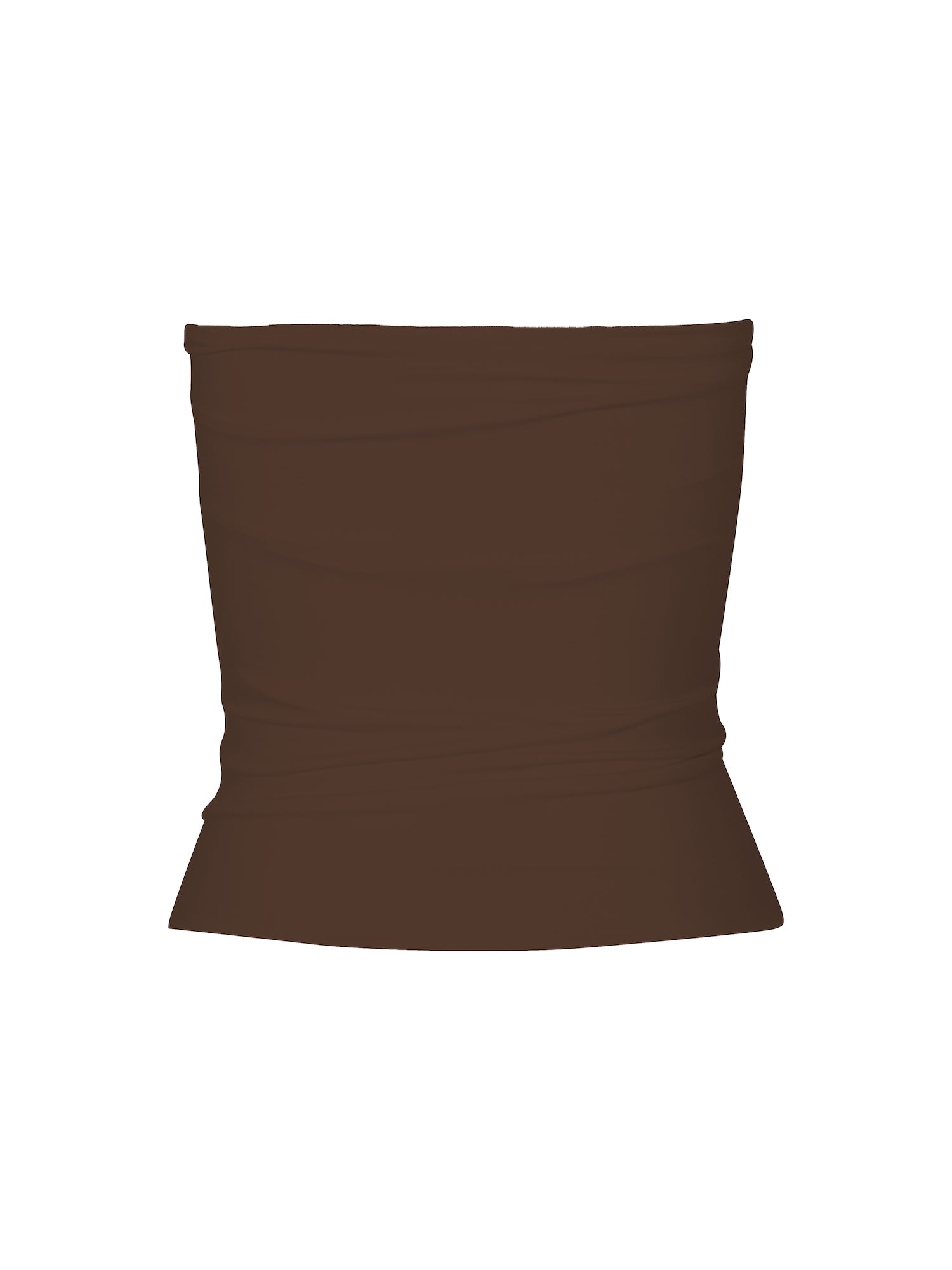 Model wearing cocoa brown strapless boob tube top with supportive double layer fabric, women's bamboo clothing