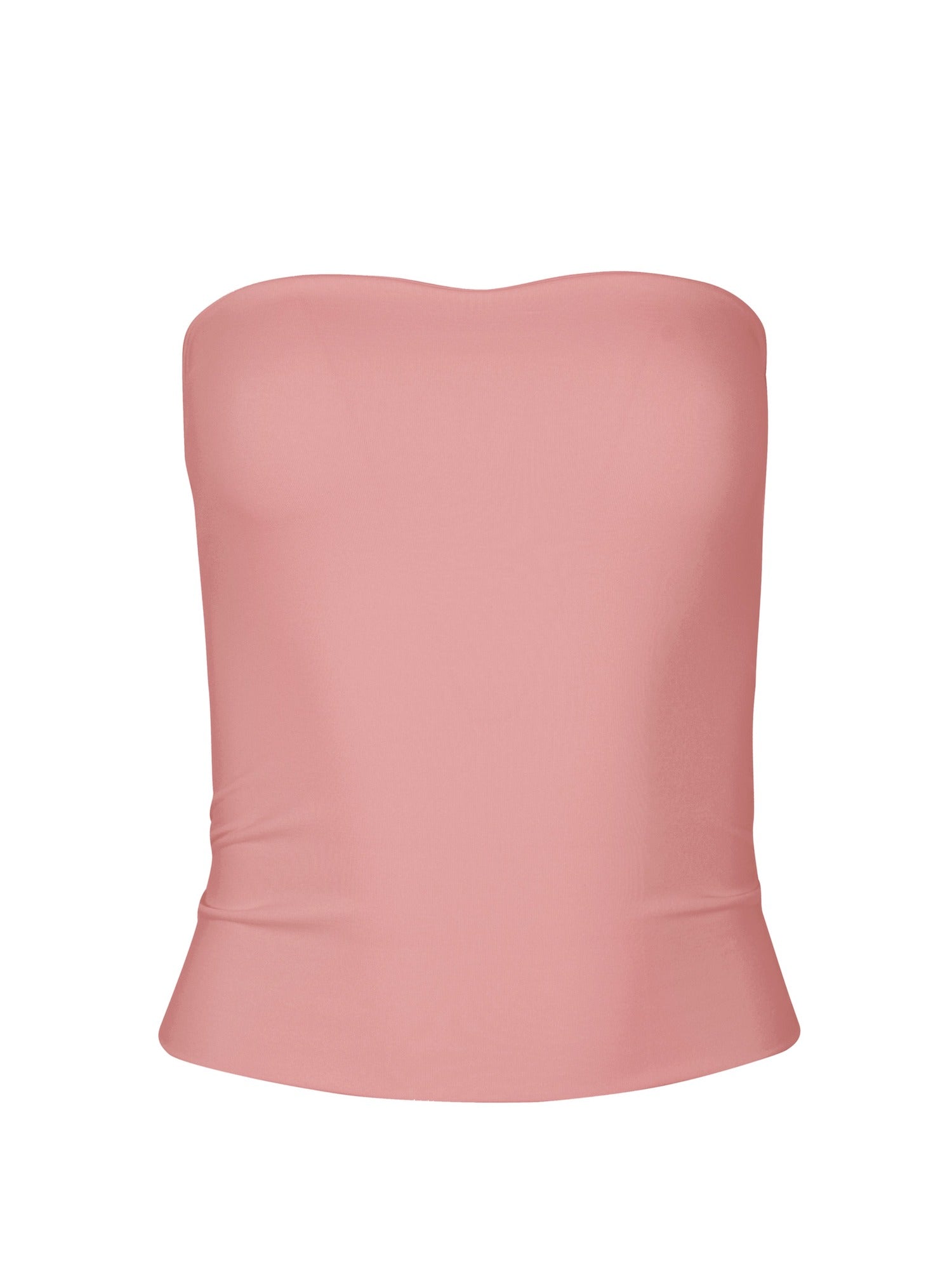 Model wearingdusty pink strapless boob tube top with supportive double layer fabric, women's bamboo clothing