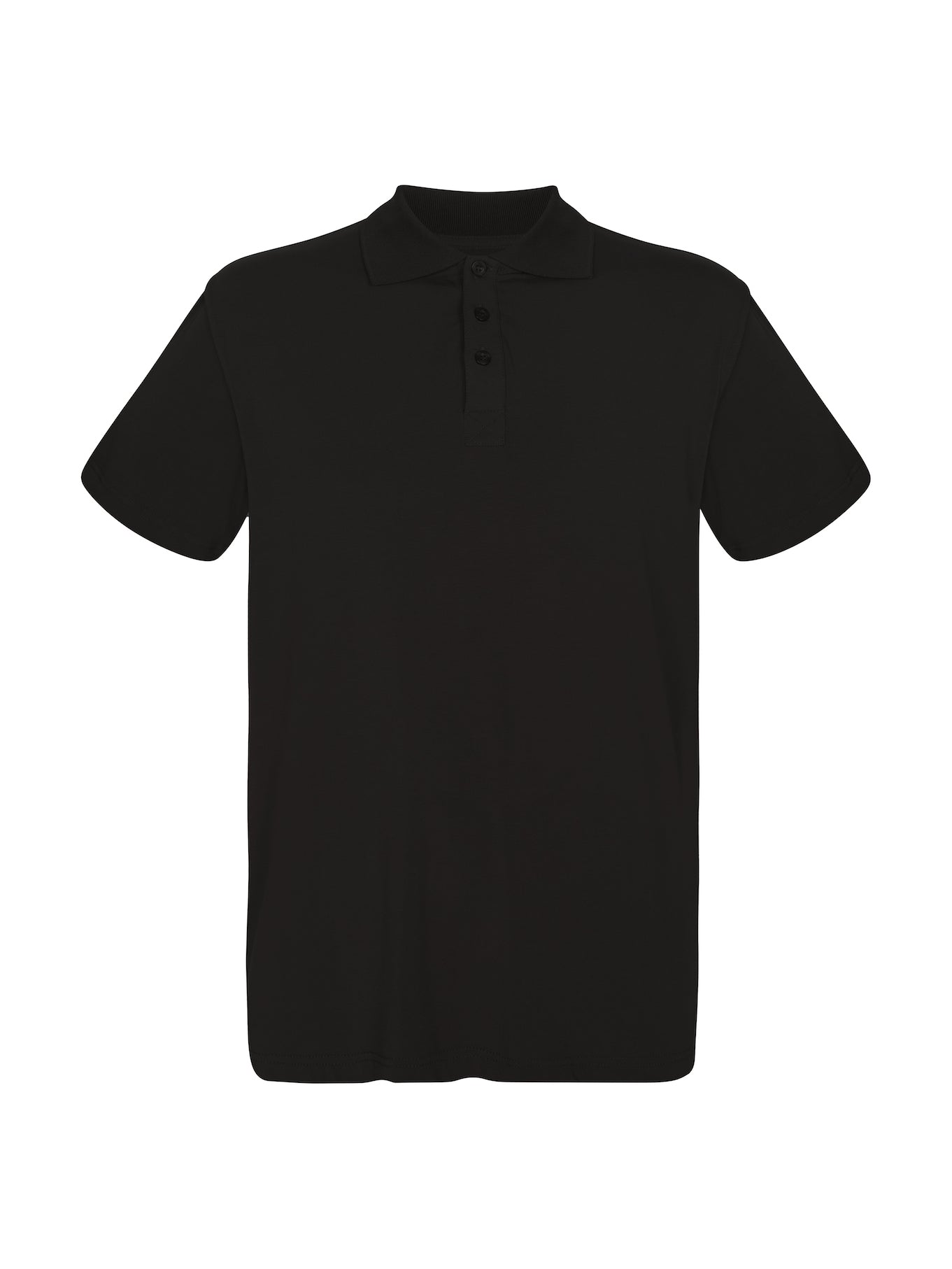Black short sleeve men's polo shirt, generous fit, soft fibbed collar and 3 buttons, men's bamboo clothing