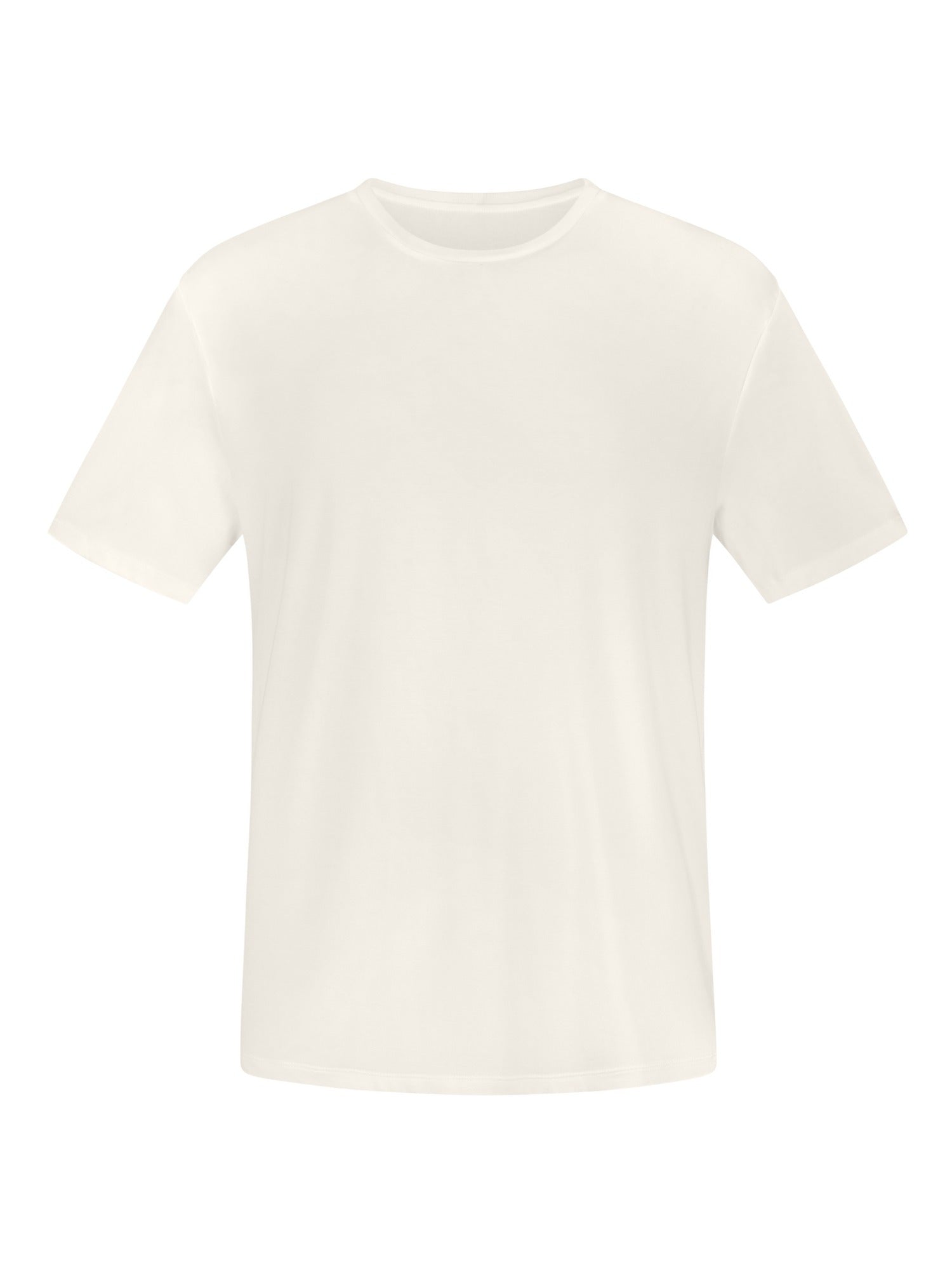 cream classic fit tee, soft neckband, crew neckline, short sleeve, men's bamboo clothing