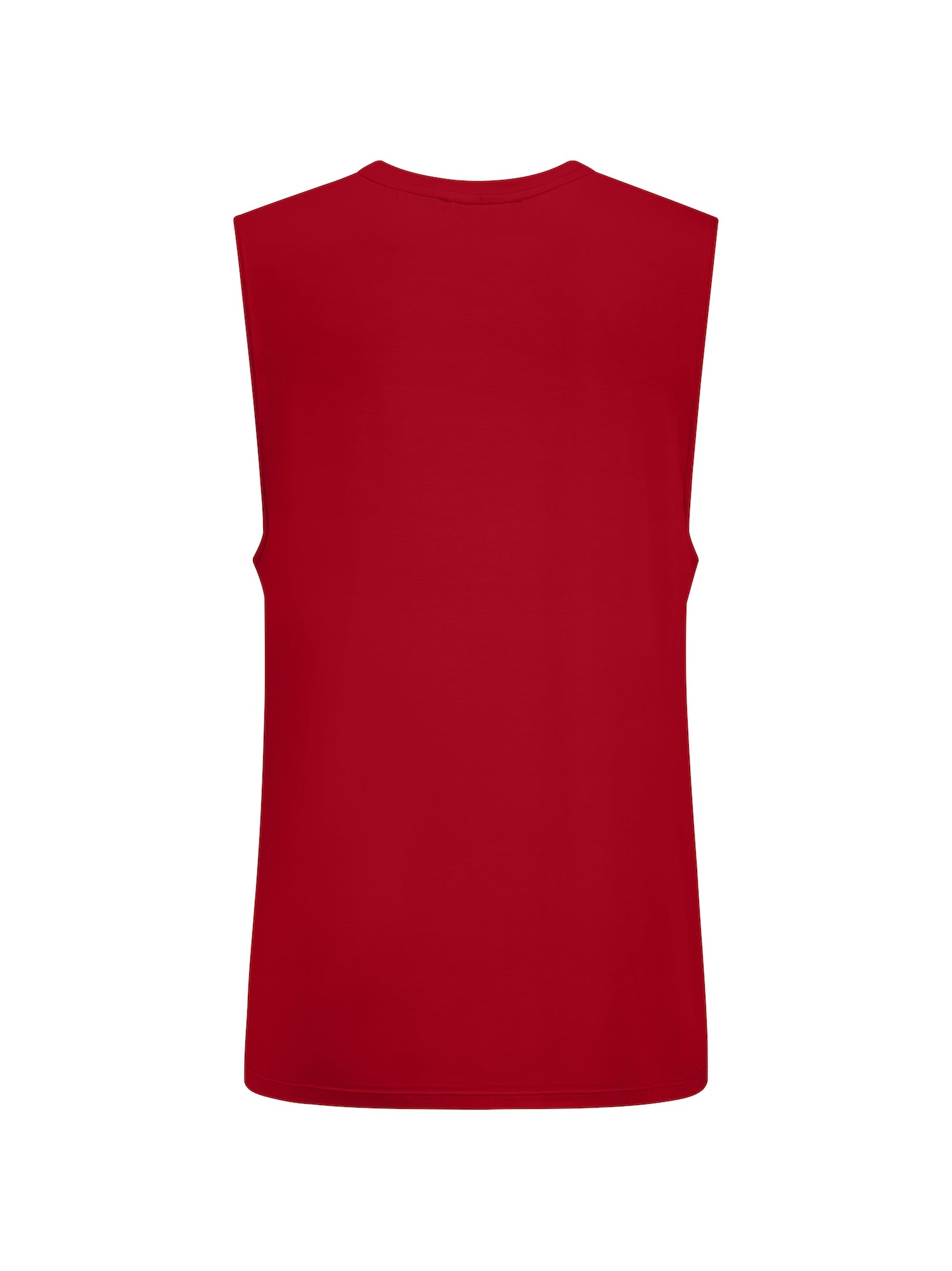 chili red generous classic fit tank singlet, soft neckband, crew neckline, sleeveless, men's bamboo clothing on a white background