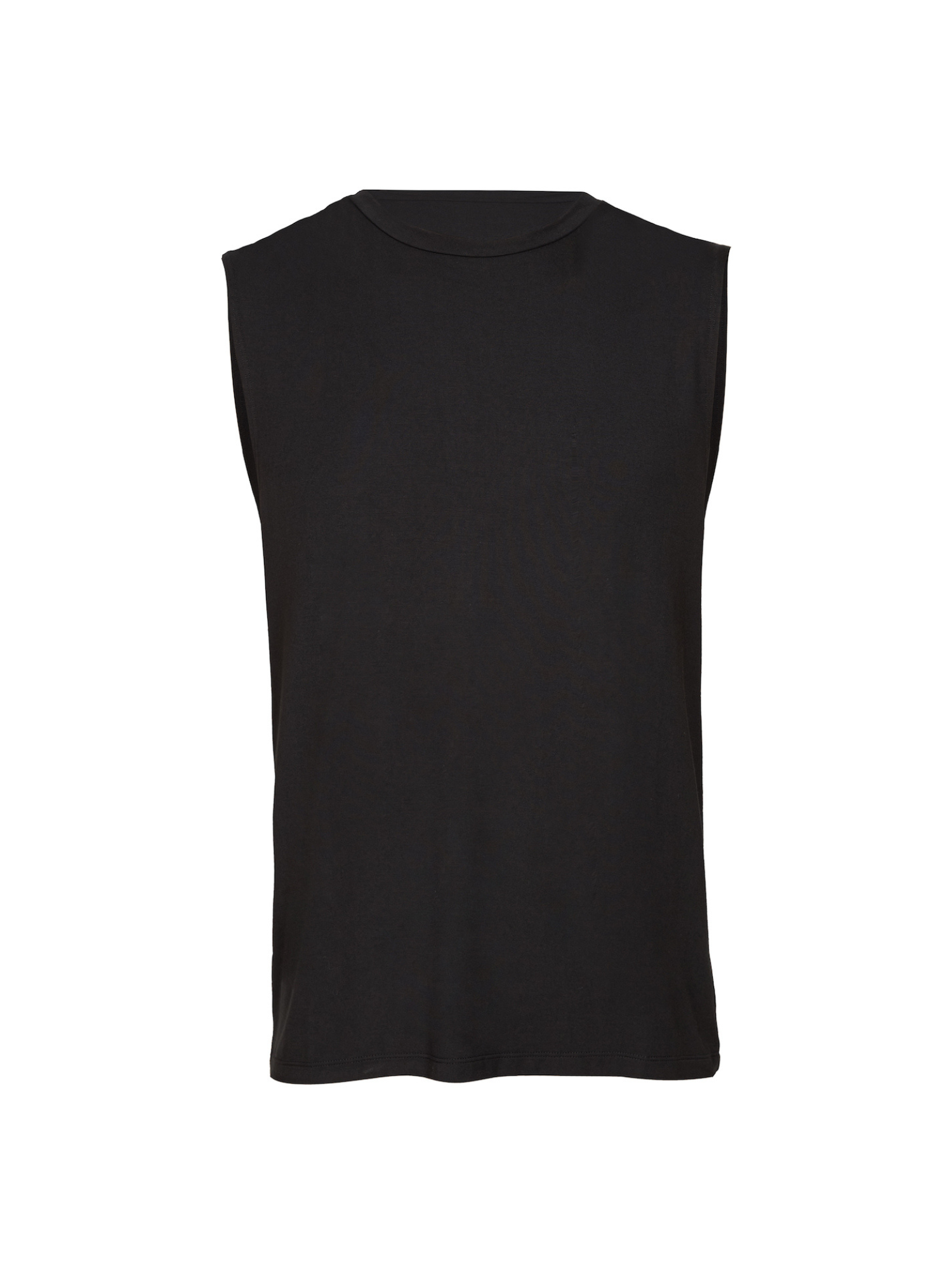 black generous classic fit tank singlet, soft neckband, crew neckline, sleeveless, men's bamboo clothing