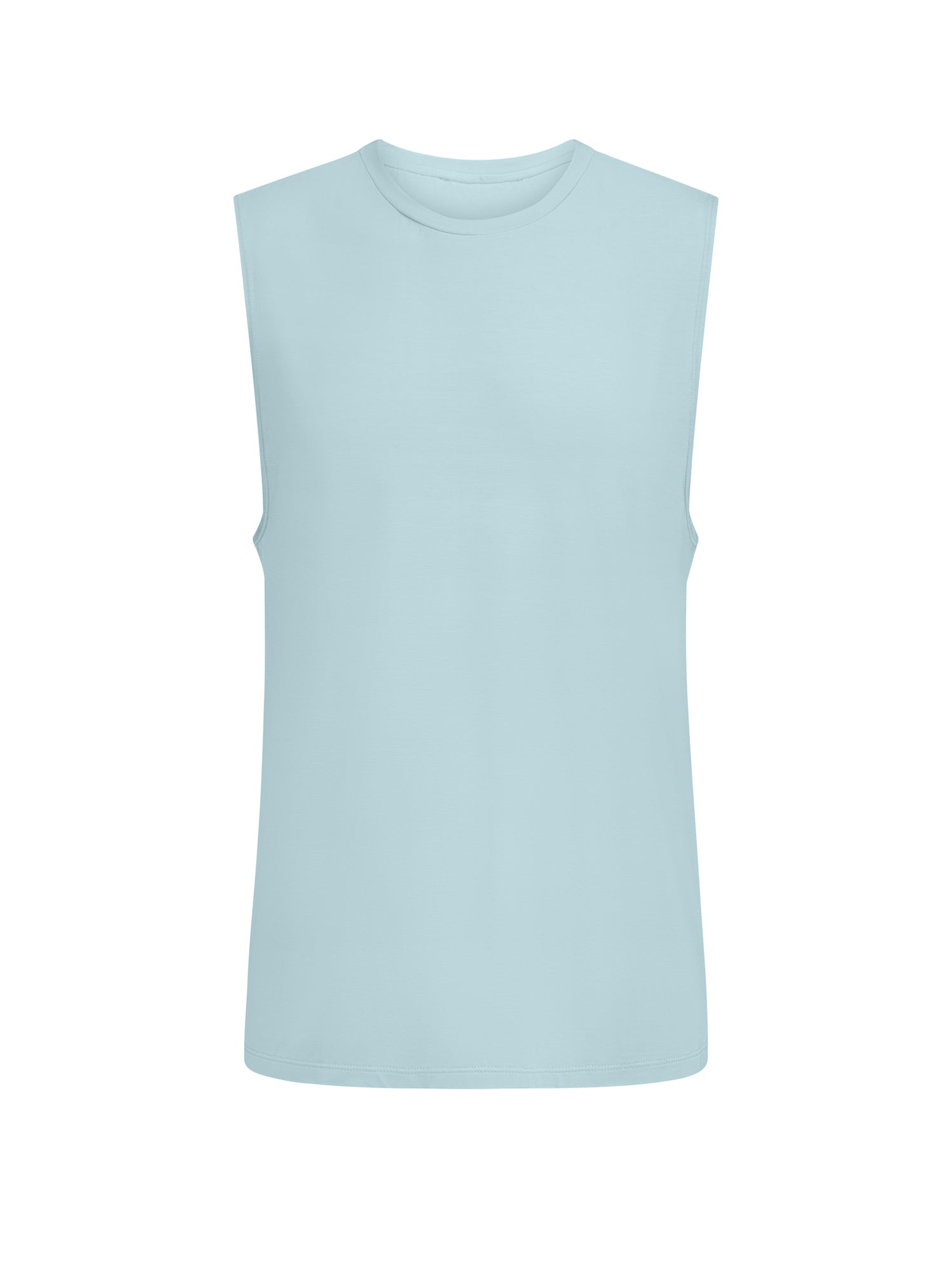Topaz blue generous classic fit tank singlet, soft neckband, crew neckline, sleeveless, men's bamboo clothing