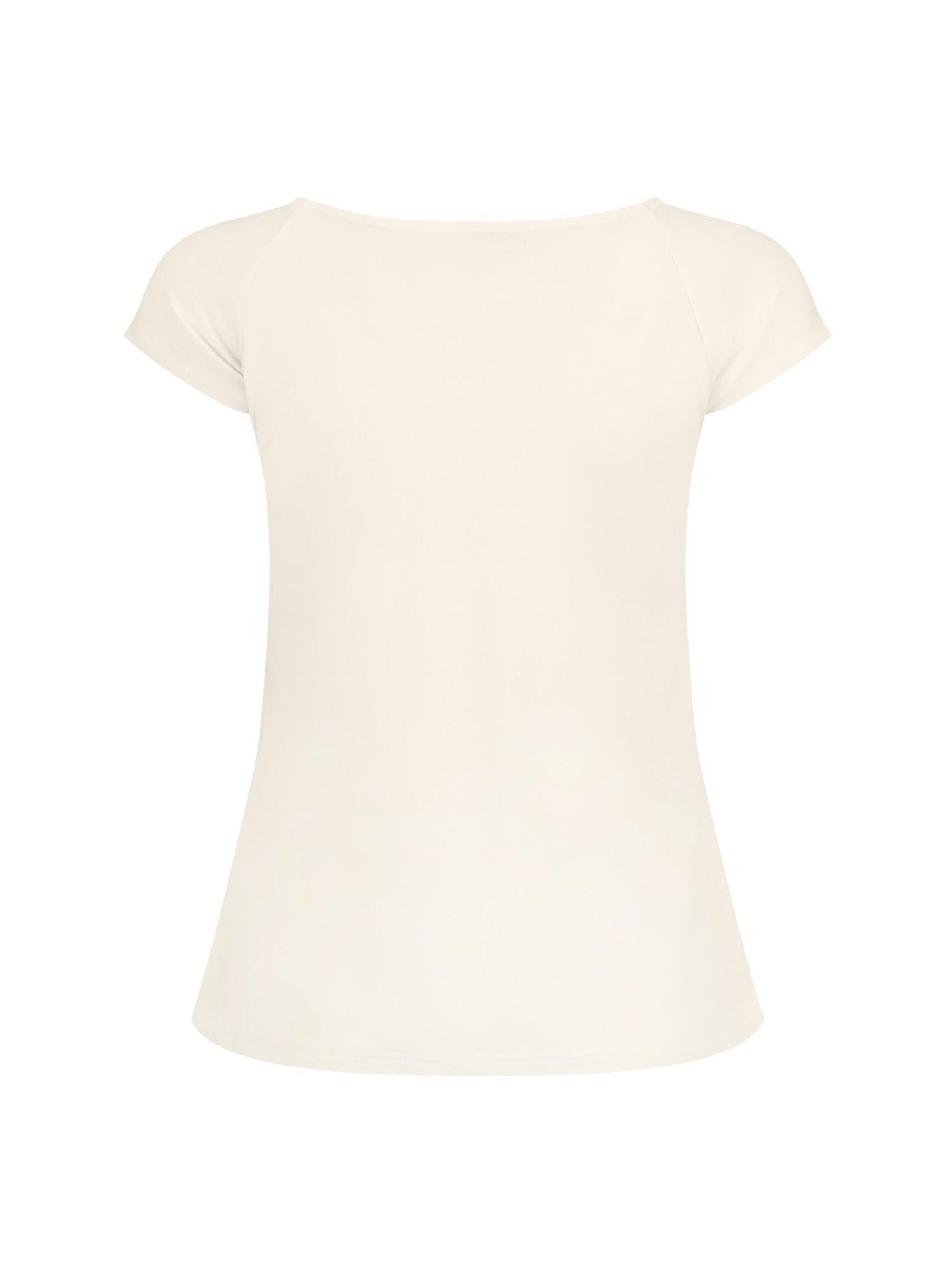 Cream boat neck t-shirt with capped sleeves, fitted through shoulders and chest with loose fit to waist, women's bamboo clothing