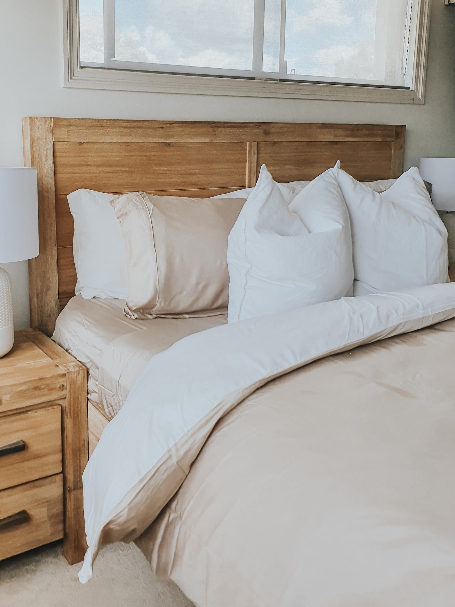 king bed bamboo fitted sheet in macadamia, bamboo bedding