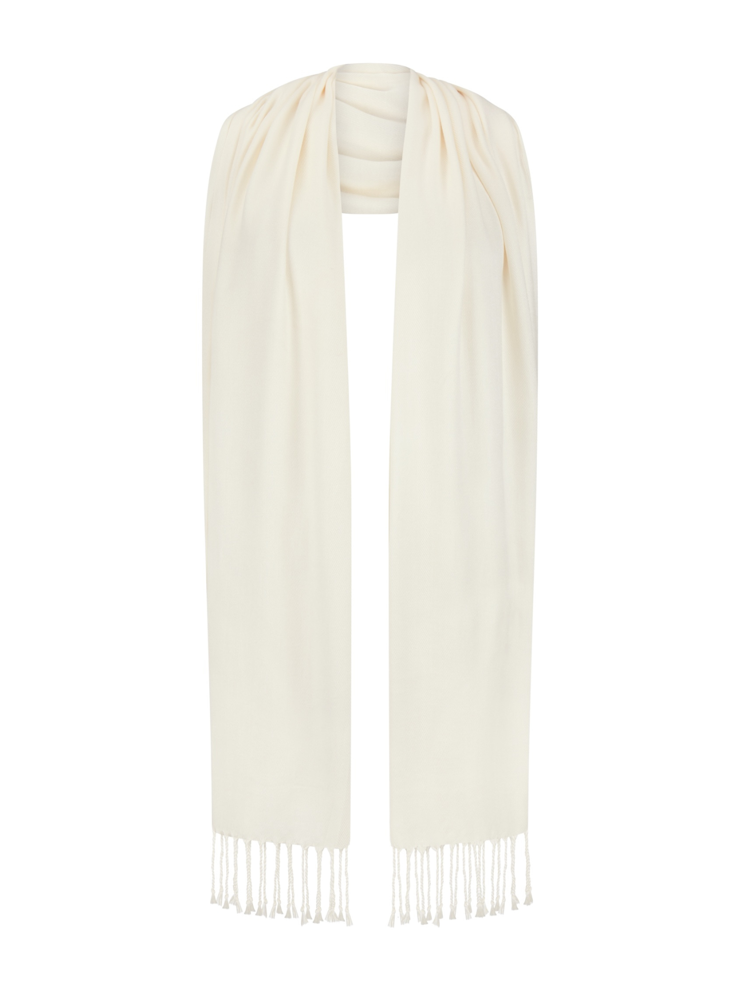 Off white scarf with fringe on a white background