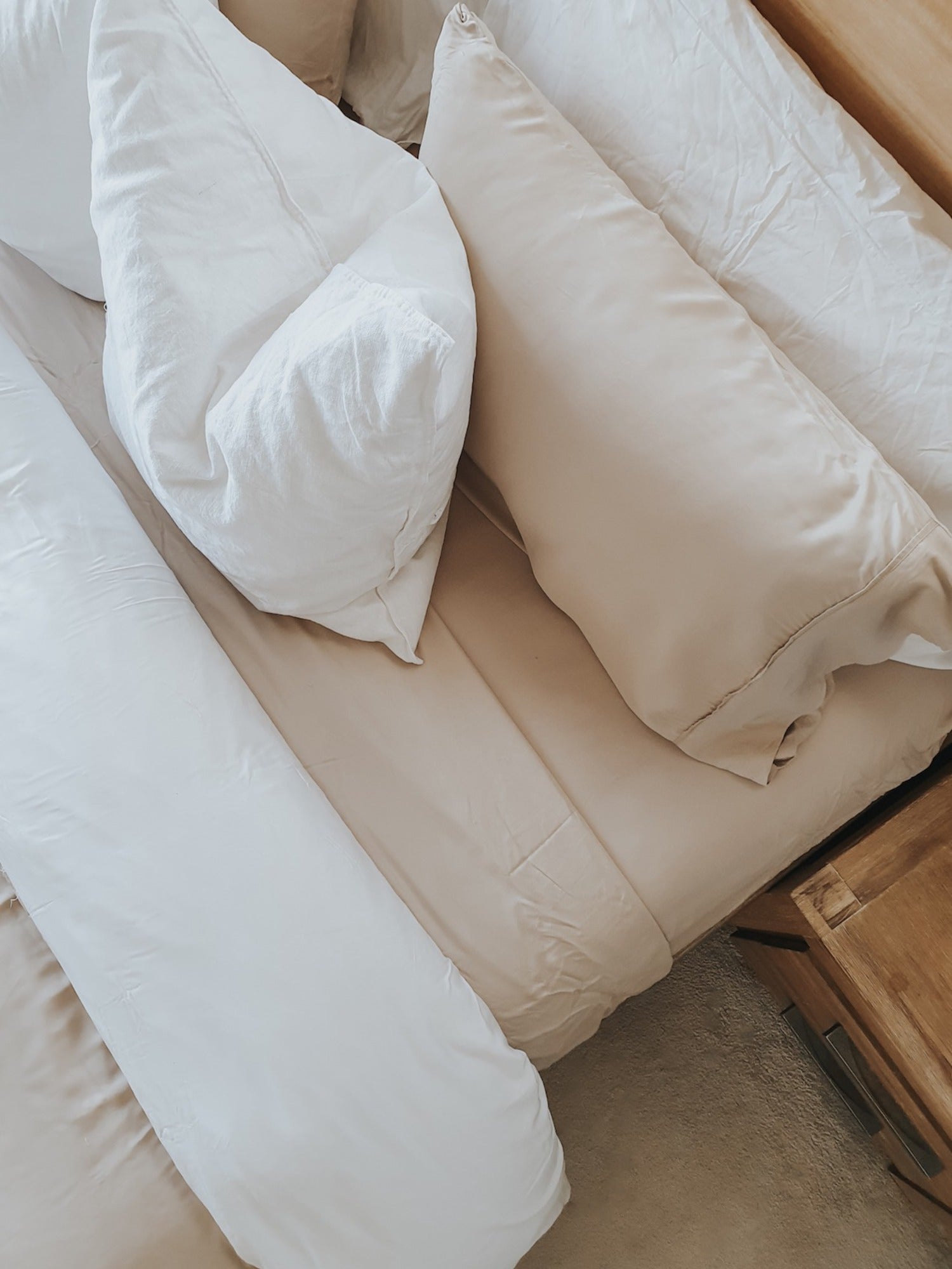 pillow slip set in macadamia, bamboo bedding