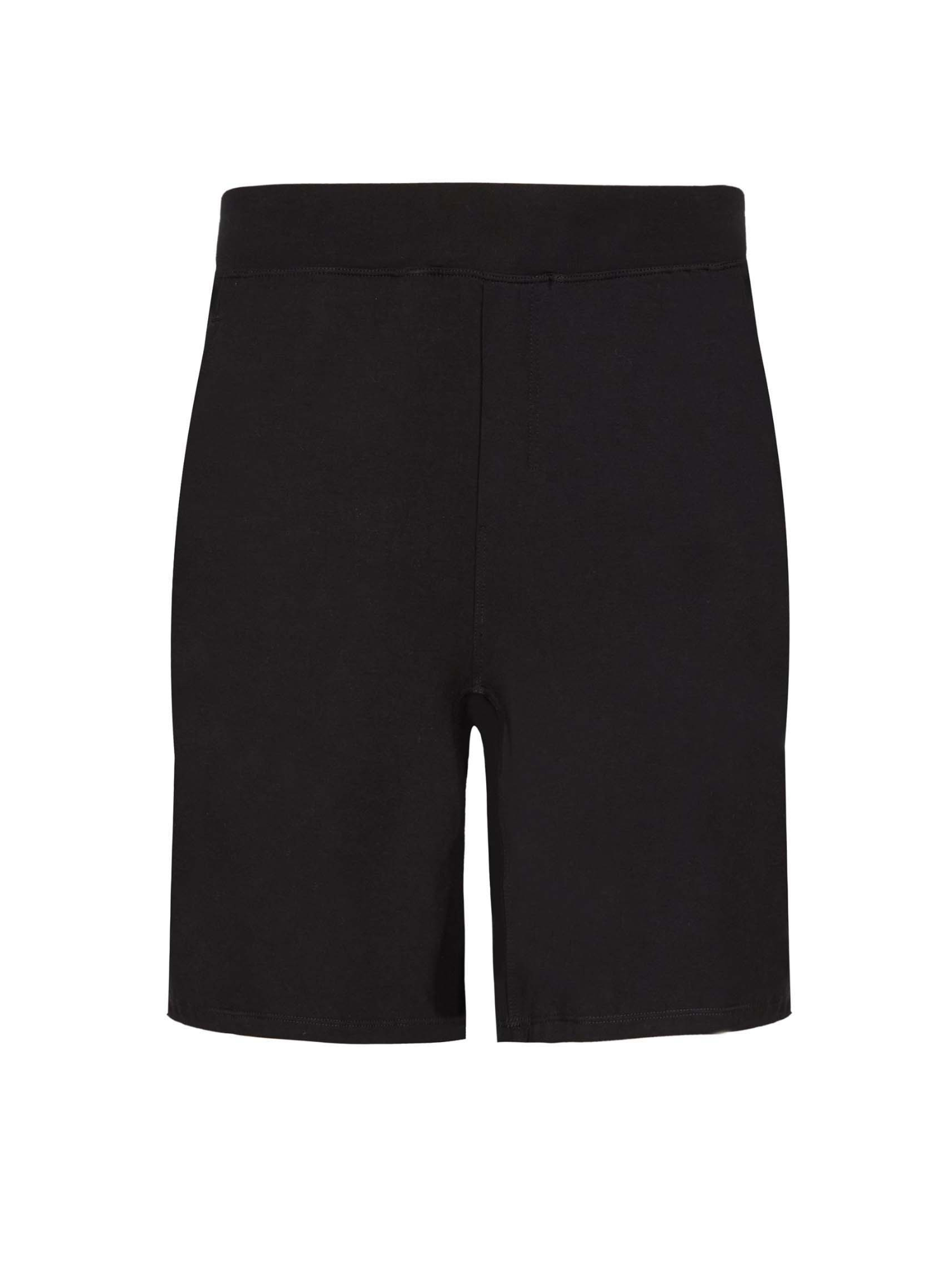 Black casual shorts, above knee length with fly front detailing, pockets and elasticised waistband, men's bamboo clothing