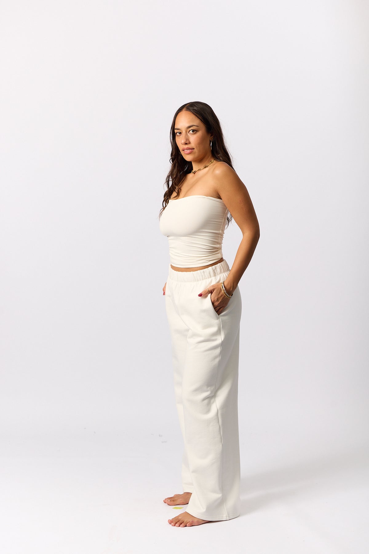 Organic Fleece - Wide Leg Sweatpants - Natural