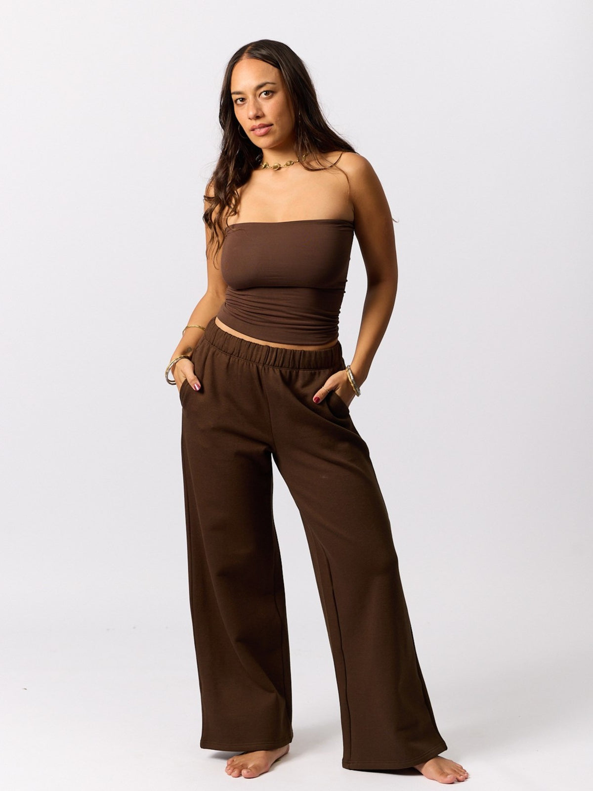 Organic Fleece - Wide Leg Sweatpants- Bitter Chocolate