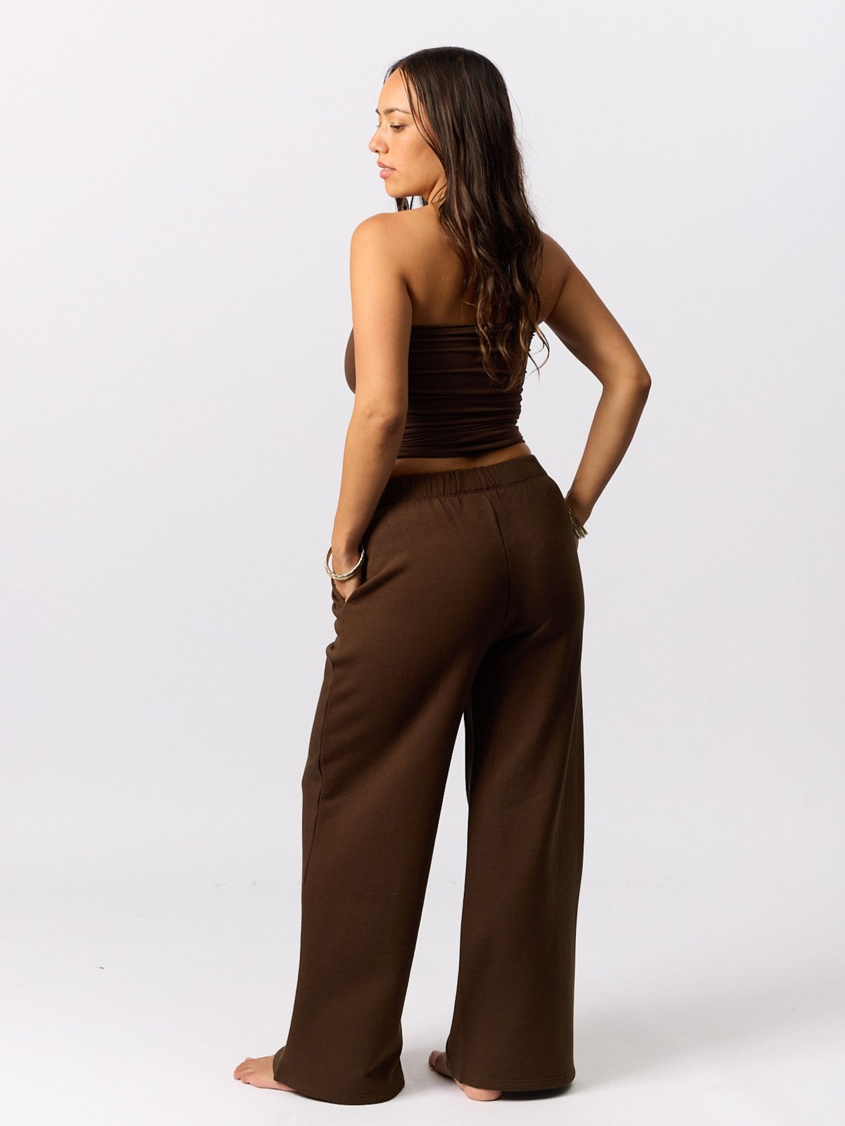 Organic Fleece - Wide Leg Sweatpants- Bitter Chocolate