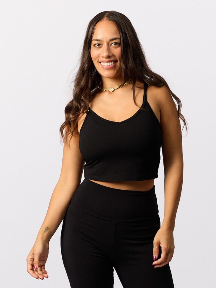 Bamboo Crop Layering Singlet - Black