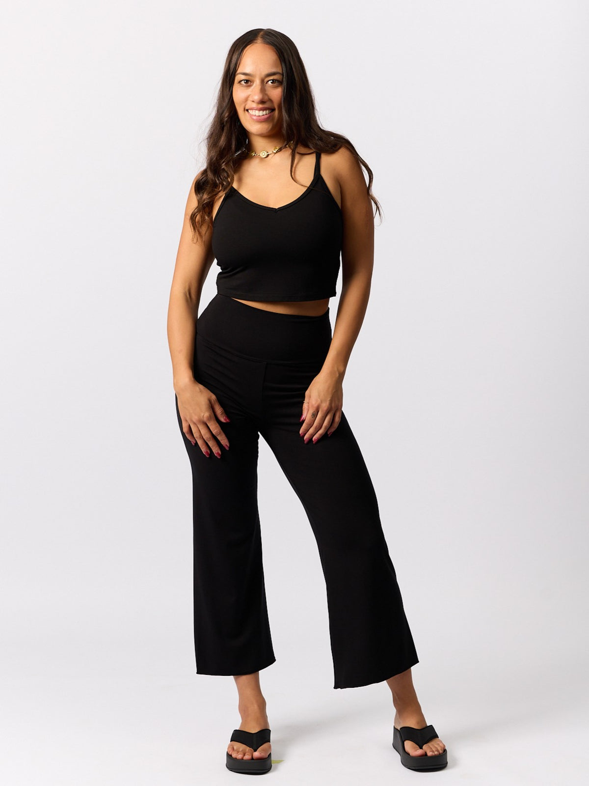 Bamboo Crop Layering Singlet - Black