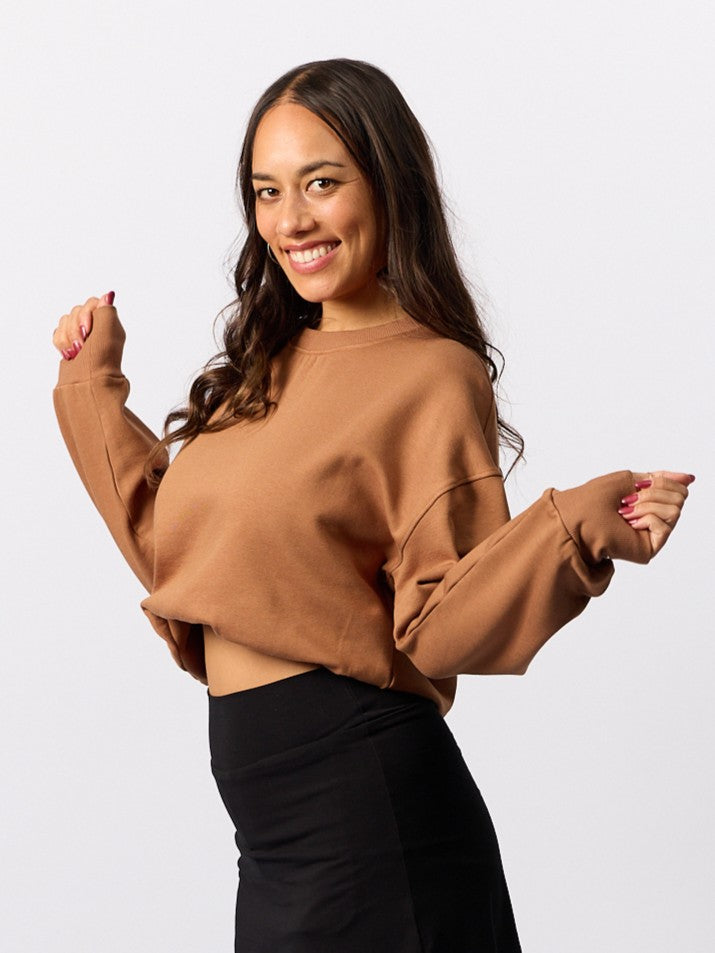 Organic Fleece - Relaxed Crop Sweater - Toffee