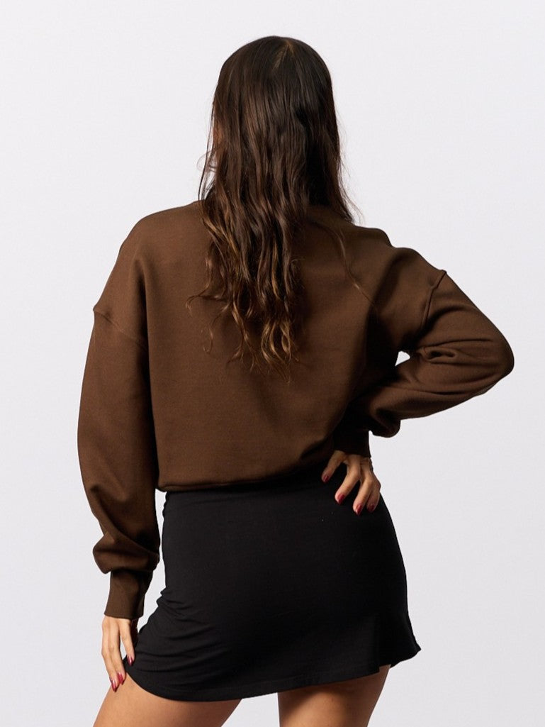 Organic Fleece - Relaxed Crop Sweater - Bitter Chocolate