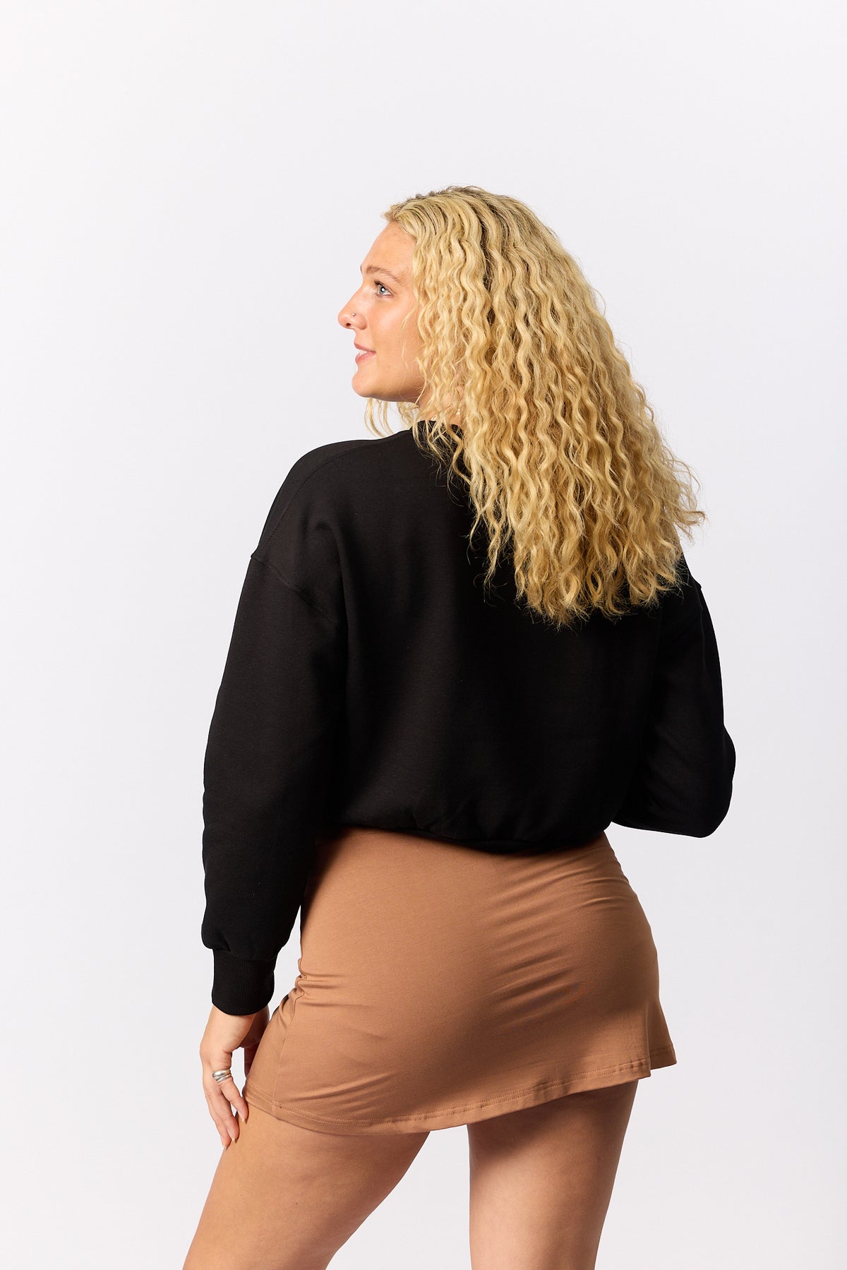 Organic Fleece - Relaxed Crop Sweater - Black