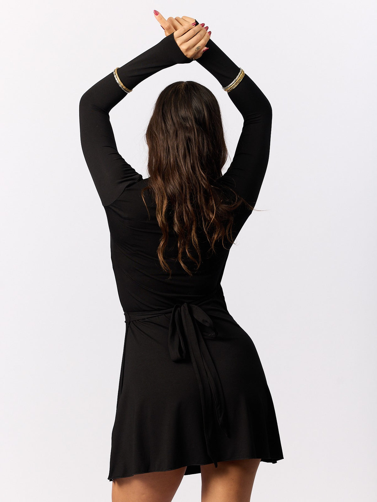 Bamboo Long Sleeve Wrap Dress - Mini - Black