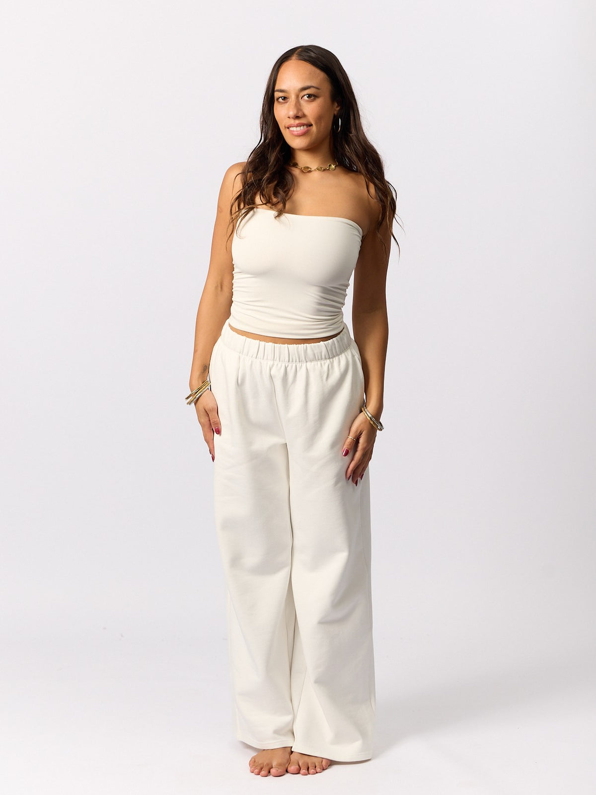Organic Fleece - Wide Leg Sweatpants - Natural